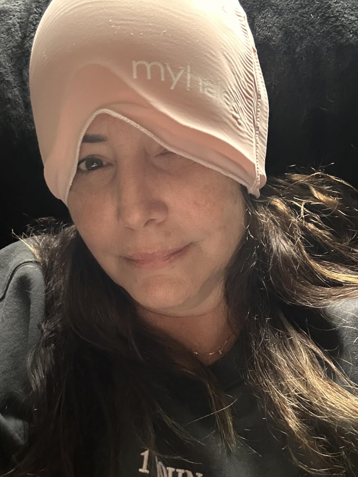 MyHalos Migraine Relief Cap, 30% Thicker, 2X More Cooling Gel, Stays Colder for Longer, Ice Hat, Ice Pack Head Wrap, Cold Headaches & Migraine Mask - Tension Headache Relief Cap (Gray) FSA|HSA Eligible customer photo 2