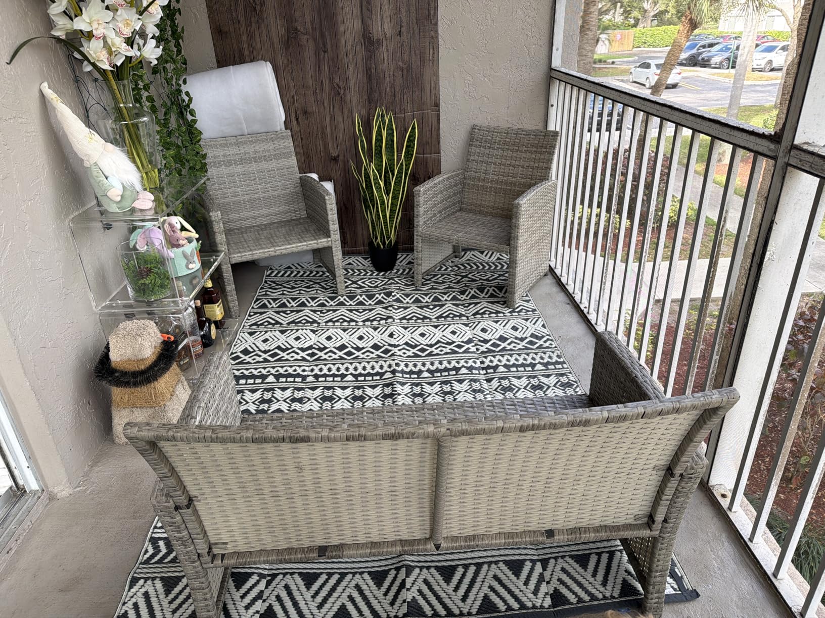 MontVoo Outdoor Rug Carpet Waterproof 5x8 Outdoor Patio Rug Mat Reverisble Plastic Straw Outdoor Rug for RV Camping Picnic Beach Balcony Boho Grey customer photo 2