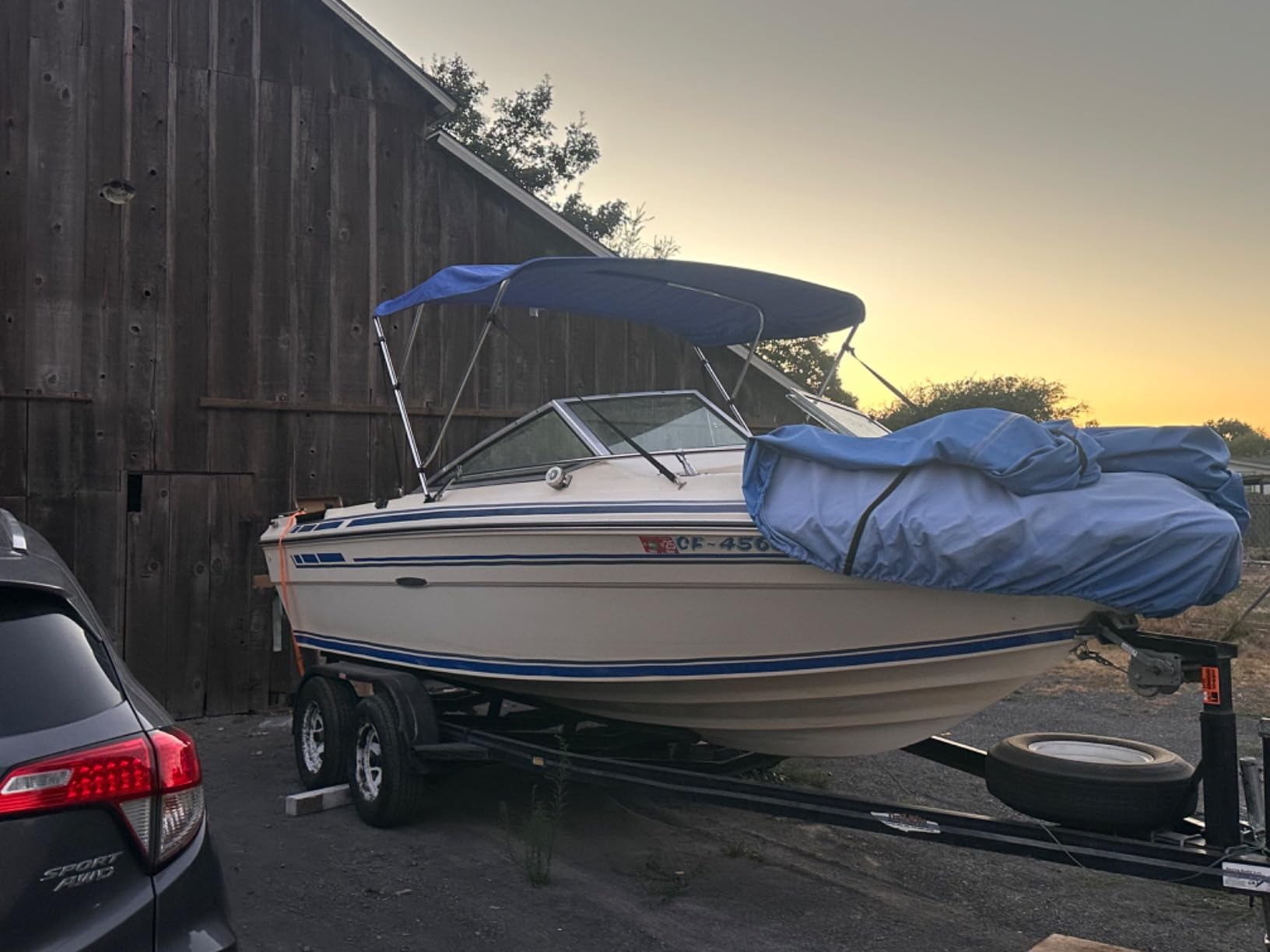 SereneLife 4 Bow Blue Bimini Top Boat Cover, with Canvas Aluminum Frame ,UV Level 4 Protection Waterproof Canopy, with Front Straps & Rear Support Arms, Fits 8'L x 79-84