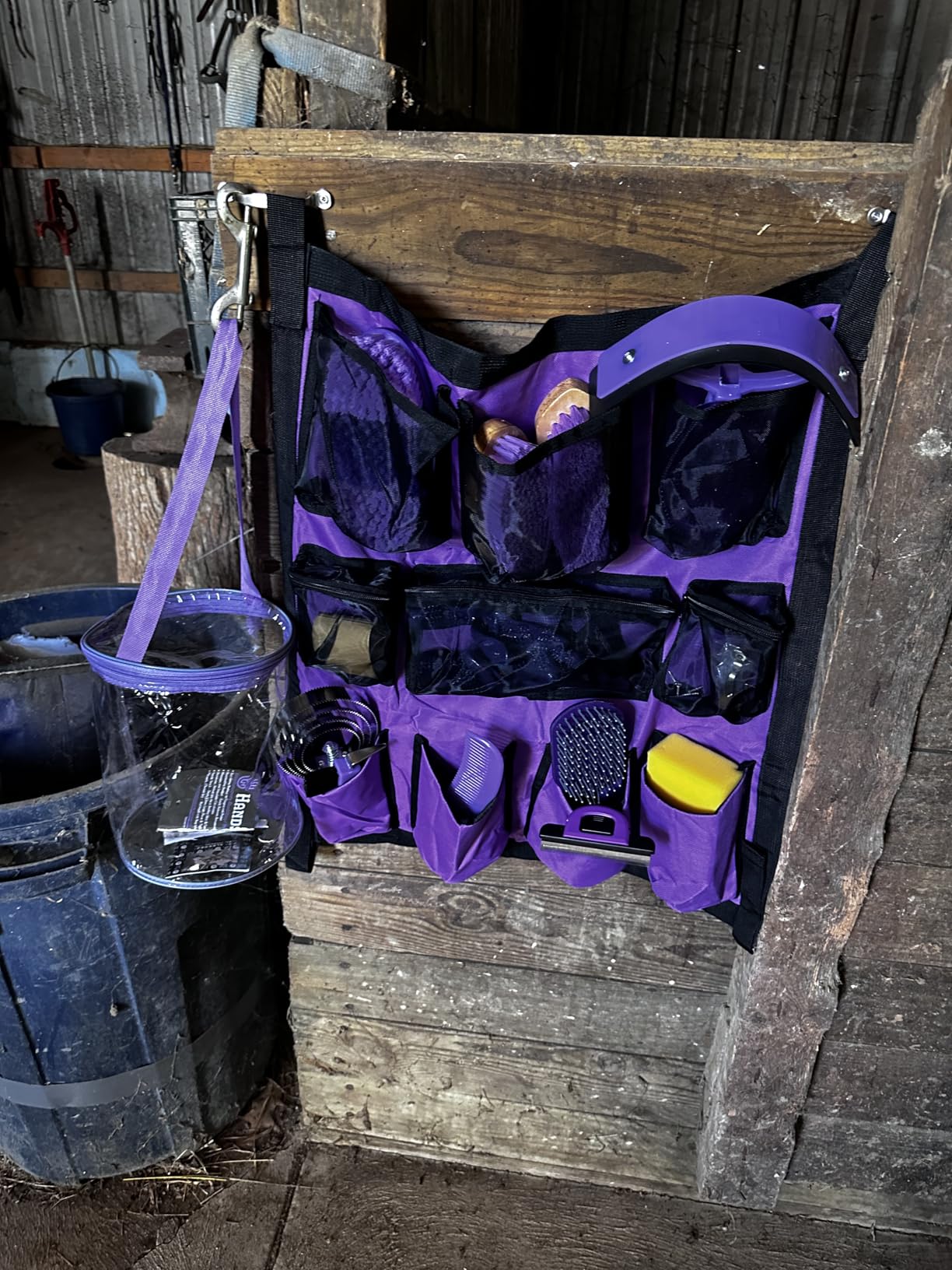 Cunhill 9 Pcs Horse Grooming Kit Tack Room Supplies Set with Tote Bag, Oval Massage Curry, Hard and Soft Brush, Hoof Pick, Sweat Scraper, Bathing Sponge, Comb for Horse Rider(Cute,Blue) customer photo 1