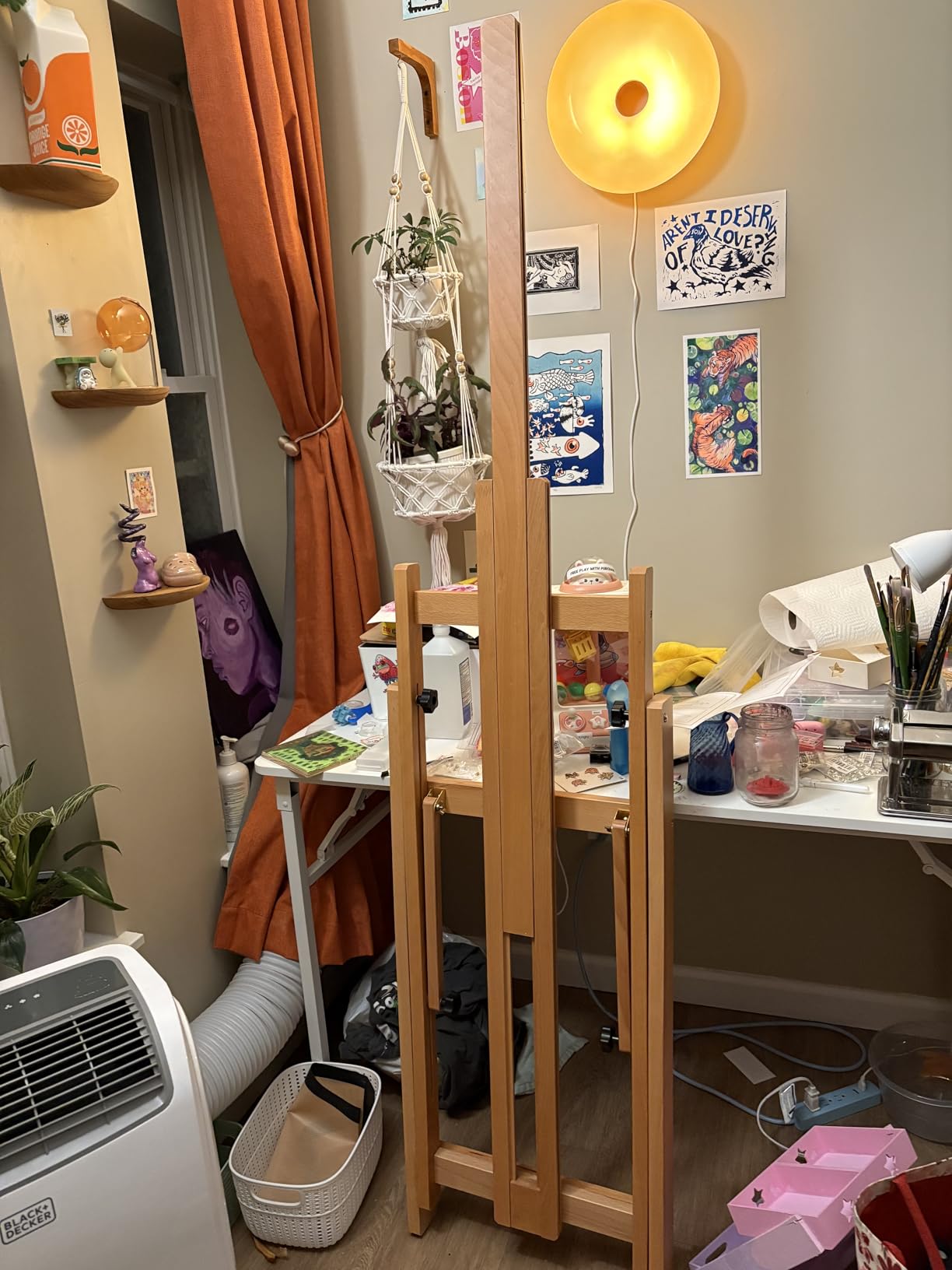 MEEDEN Studio H-Frame Easel -Adjustable Beech Wood Studio Art Easel, Painting Floor Easel Stand, Movable and Tilting Flat Available, Holds Canvas Art up to 77