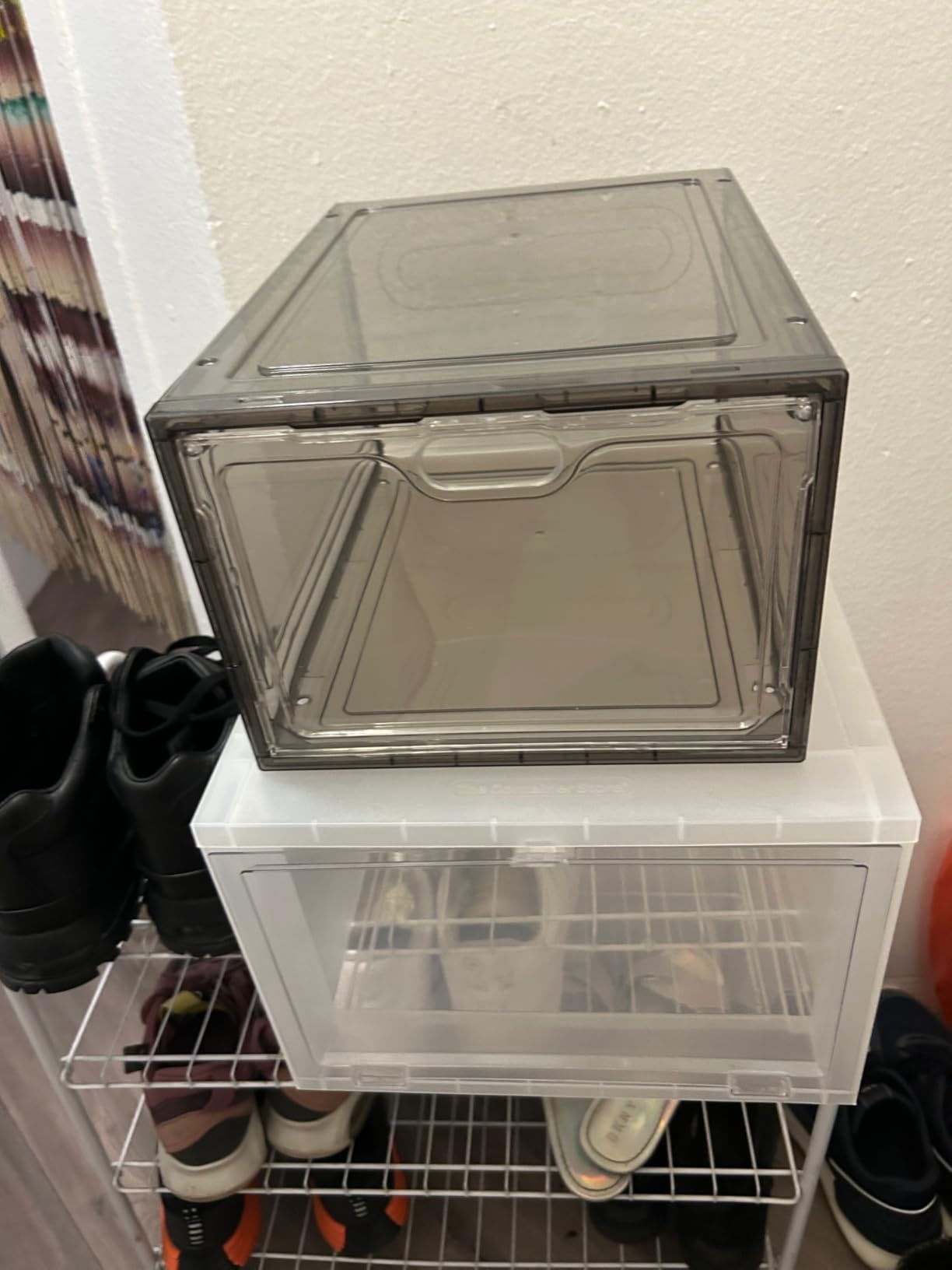 12 Pack Large Shoe Storage Box, Clear Shoe Storage Organizer with Magnetic Door, Stackable,Shoe Containers For Display Sneakers, Easy Assembly, Fit up to US Size 12, Clear customer photo 1