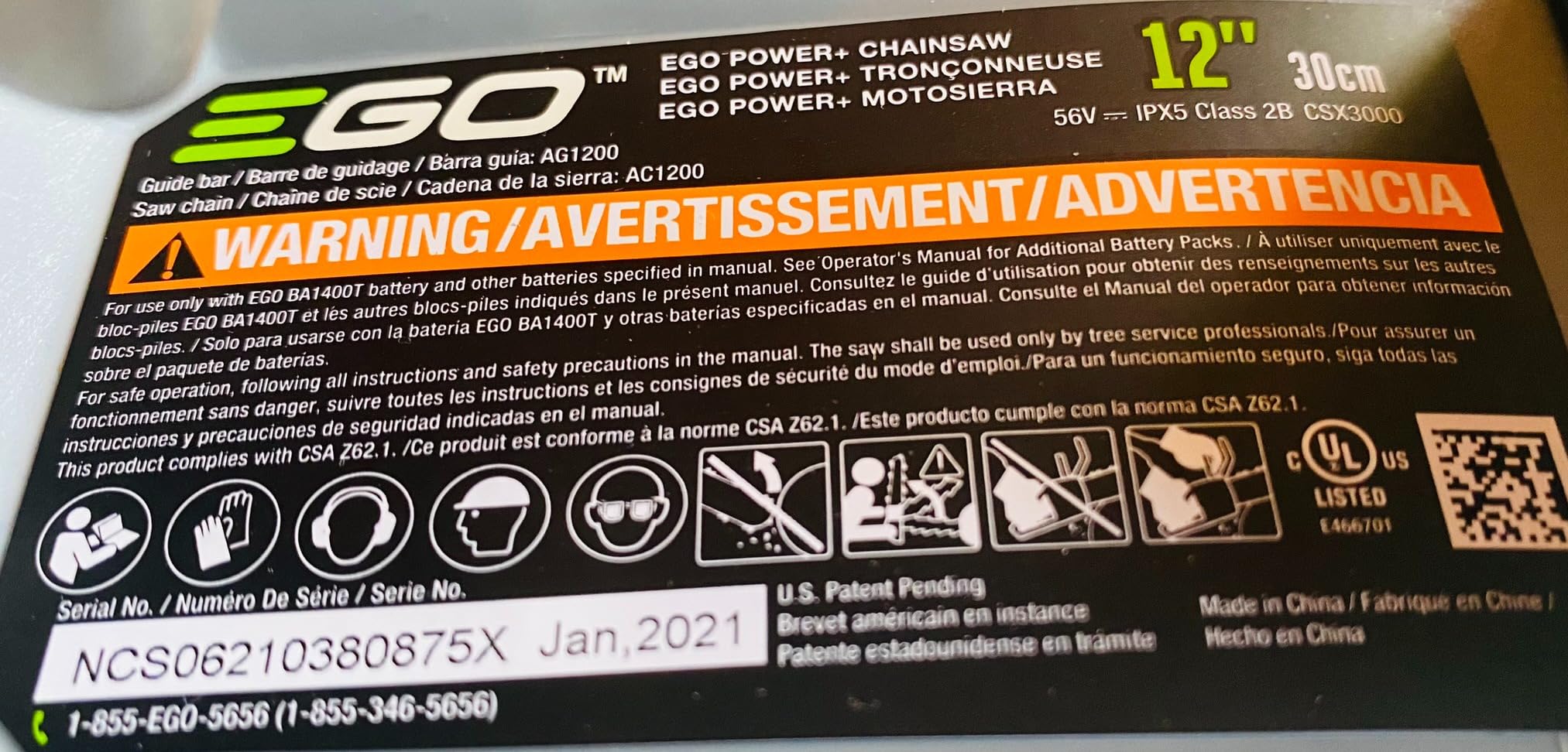 EGO Power+ CSX3000 12-Inch 56-Volt Lithium-ion Cordless Commercial Series Top-Handle Chain Saw Bare Tool - Battery and Charger Not Included customer photo 2