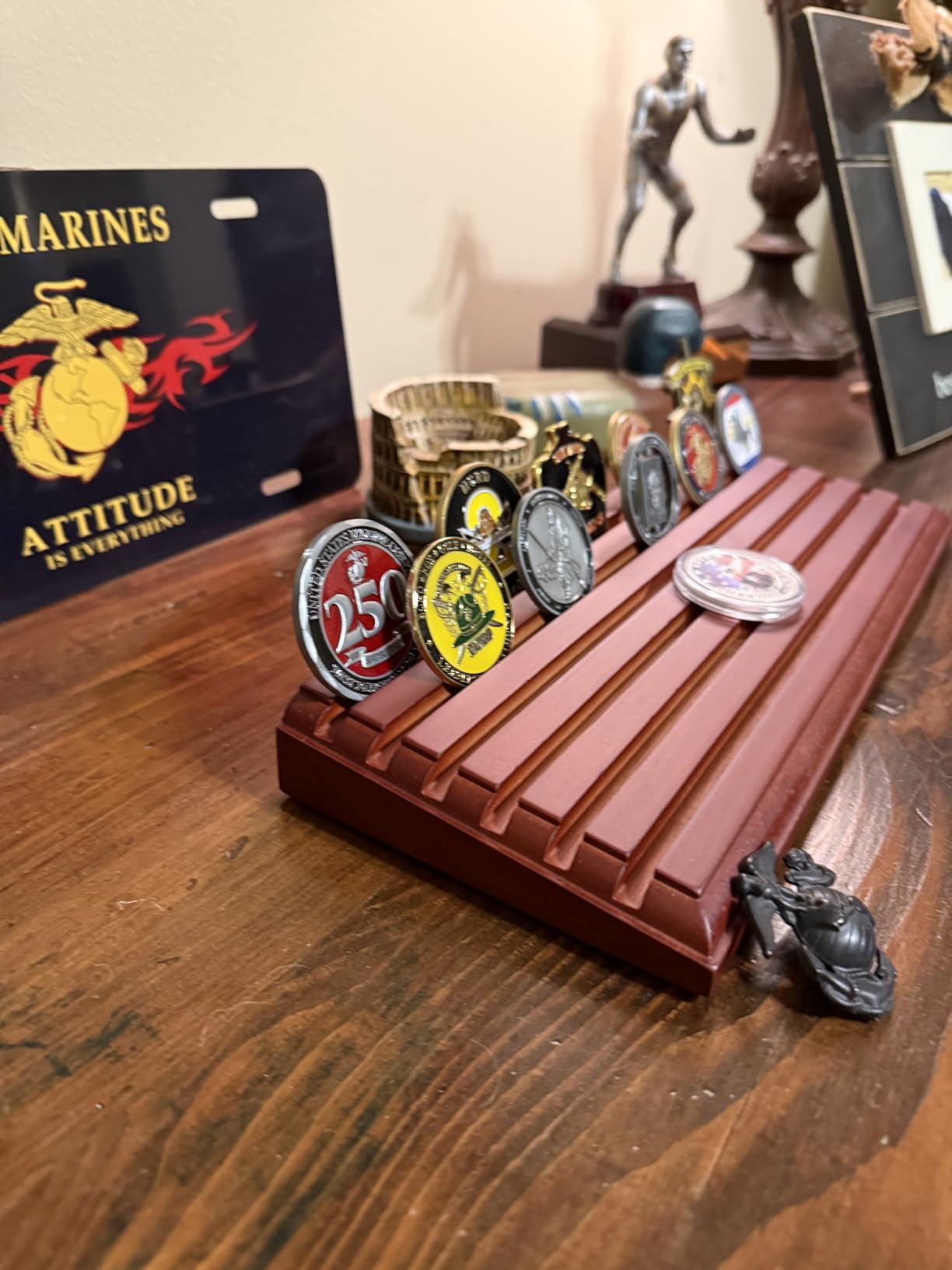 Challenge Coin Display Stand 6 Row 100% Solid Wooden Holder Rack Case Holds 42 Coins customer photo 1