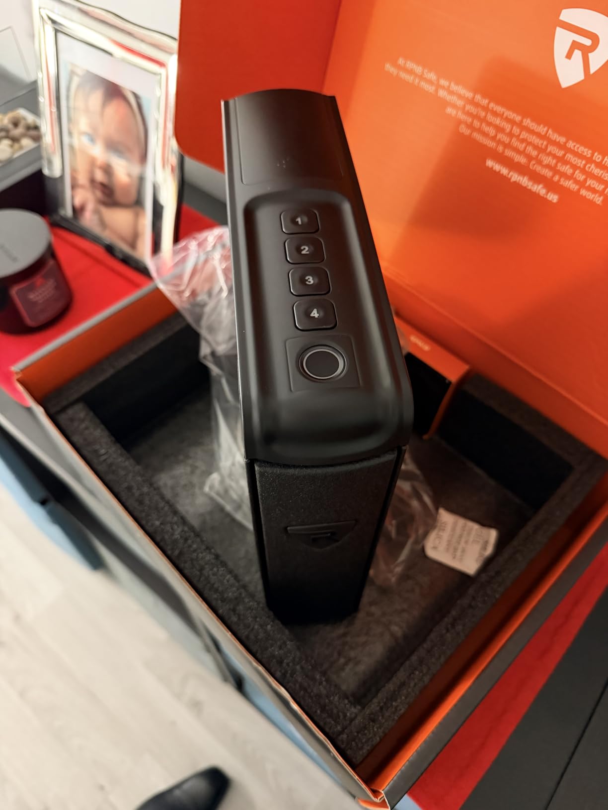 RPNB Gun Safe, Mounted Biometric Nightstand Handgun Safe with Quick Access Sliding Door, Pistol Safes for Wall Bedside Desk Vehicle with the Fingerprint, Keypad, Pistol Holder, Carbon Knight Series customer photo 2