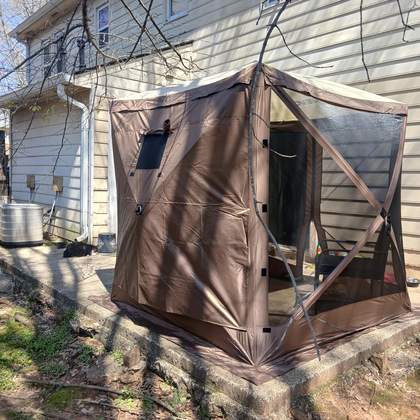 VEVOR 12 * 12ft 6 Sided Pop-up Canopy Shelter Tent with Mesh Windows, Portable Carry Bag, Stakes, Large Shade Tents for Outdoor Camping, Lawn and Backyard, Brown/Beige customer photo 1