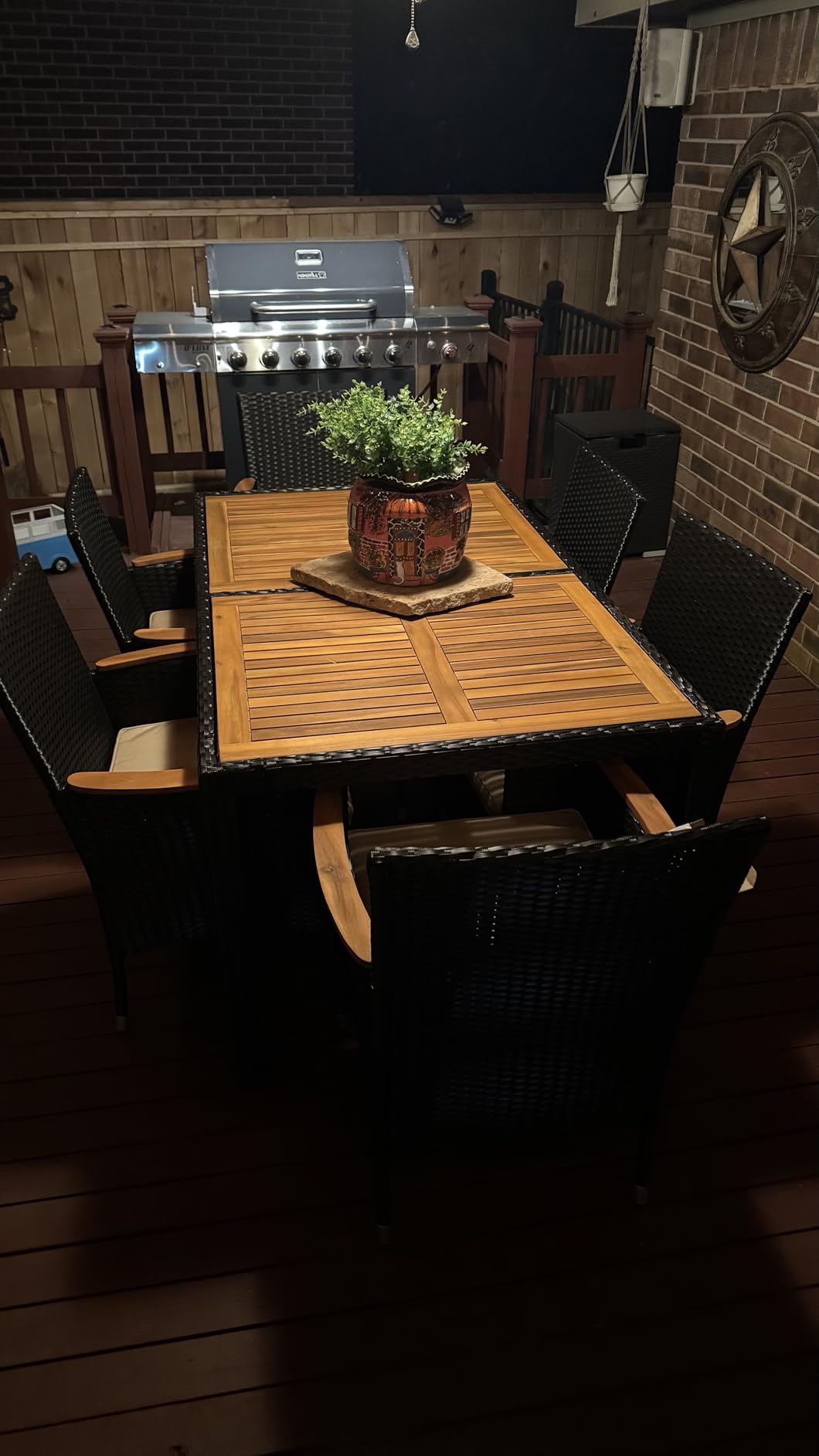 Devoko Dining 7 PCS Furniture, Patio Conversation Set with Acacia Wood Table Top, Outdoor, Beige Cushion and Black Rattan customer photo 1