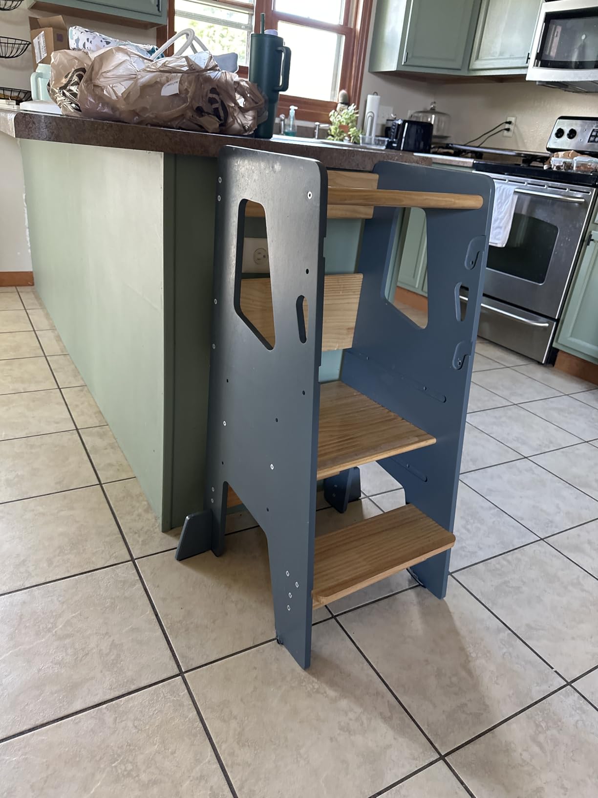 OCODILE Toddler Standing Tower - Adjustable Height Toddler Kitchen Stool Helper - Ideal Kids Kitchen Step Stool for Learning New Skills - Updated Design with Safety Feet - Gray customer photo 1