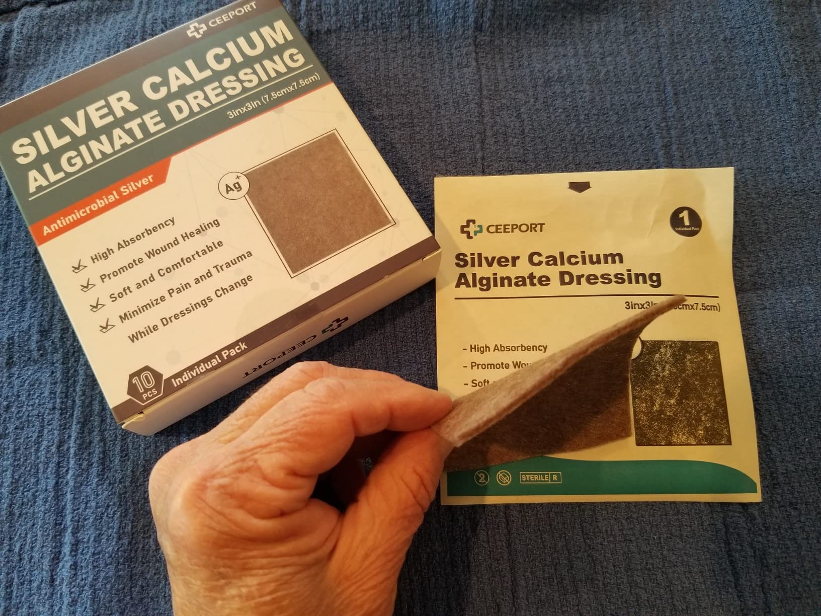 Ag Silver Calcium Alginate Wound Dressing Pads, 4''x4'' Patches, 10 Individual Pack, Soft Silver Dressings for Wound Care, Gentle Highly Absorbent Dressing, Non Stick Gauze Pads for Wounds customer photo 2