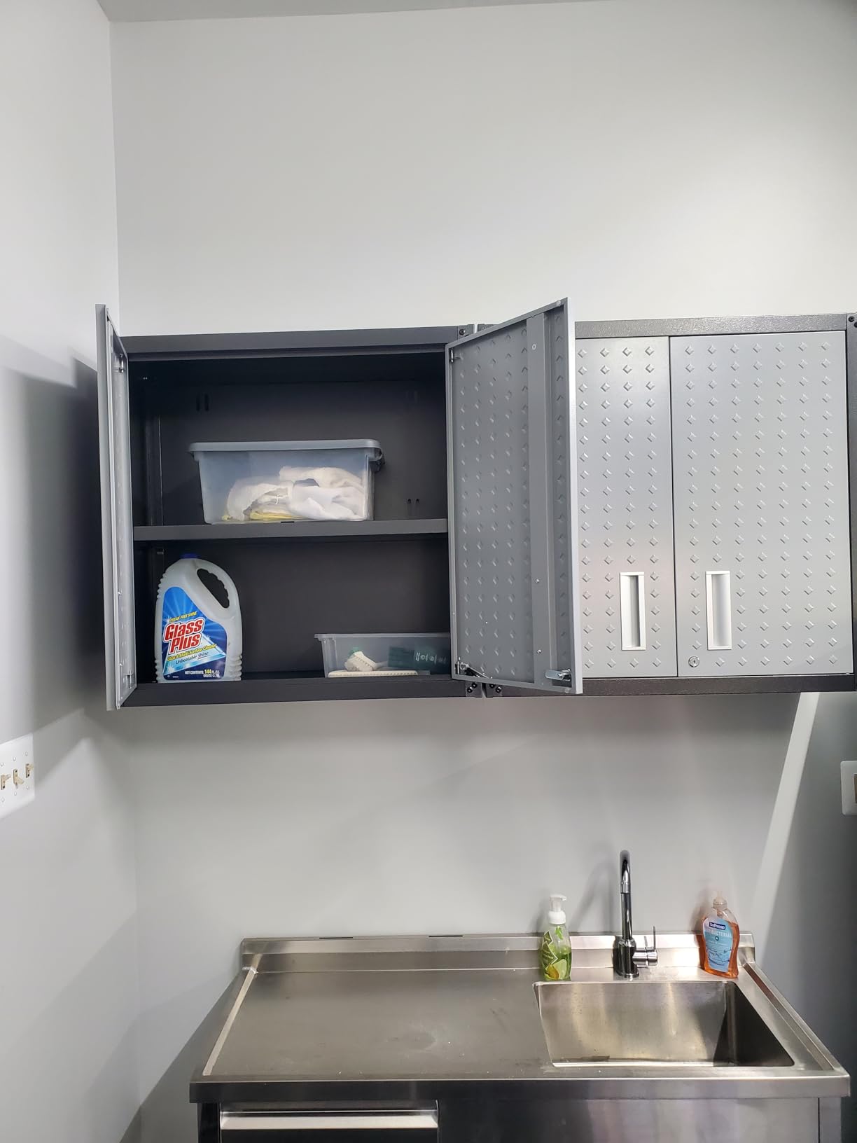 Manhattan Comfort Fortress Floating Garage Storage Cabinet with Adjustable Shelves and Lock, Recessed Handles, Metal Wall Mounted Lockable Utility Cabinet, Steel Garage Storage in Charcoal Gray customer photo 2