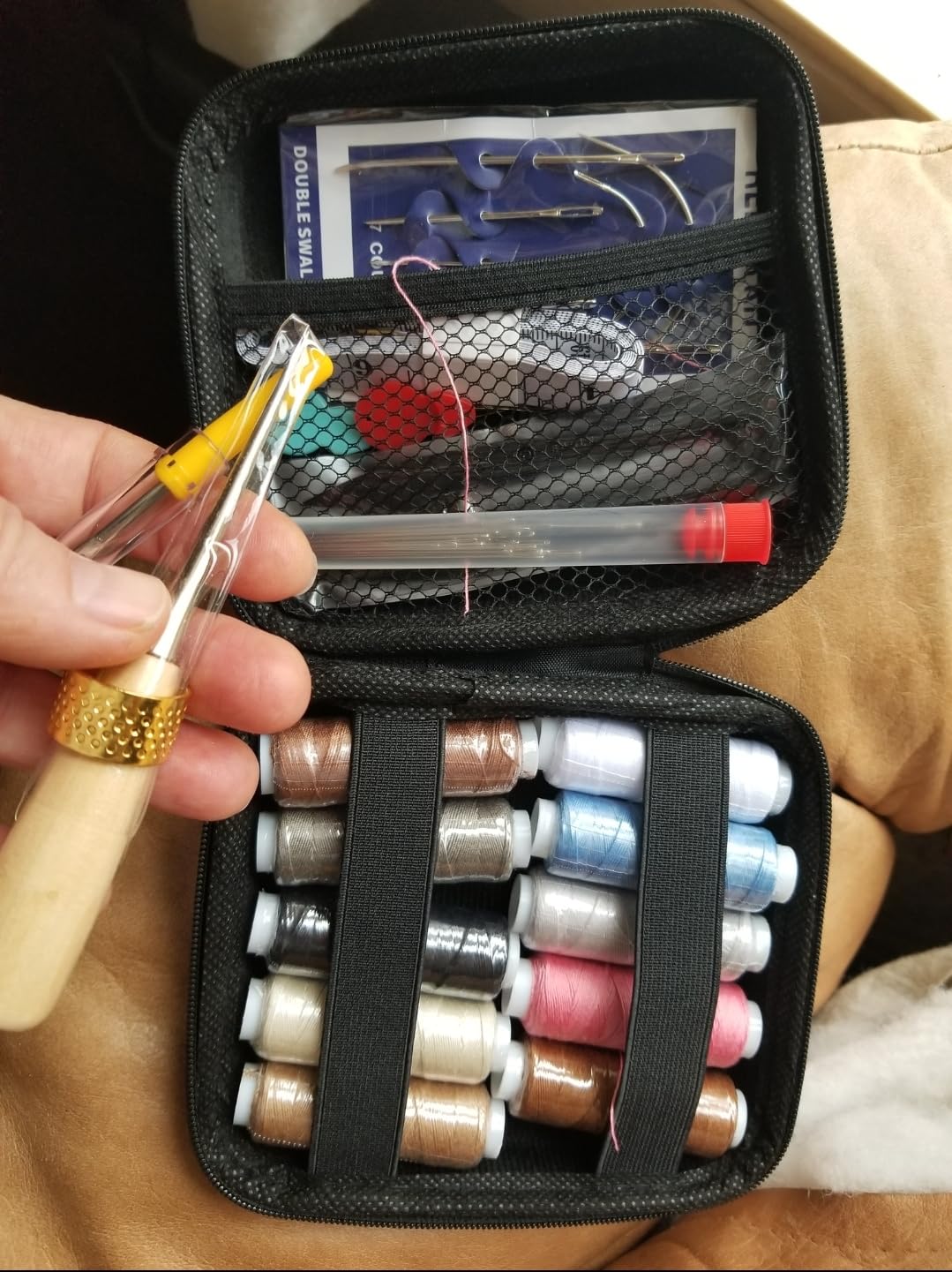 PLANTIONAL Upholstery Repair Sewing Kit, Heavy Duty Sewing Kit with Sewing Awl, Seam Ripper, Leather Hand Sewing/Stitching Needles, Sewing Thread for Car/Sofa/Backpack/Shoe, Craft DIY, 10 Color, 47Pc customer photo 1
