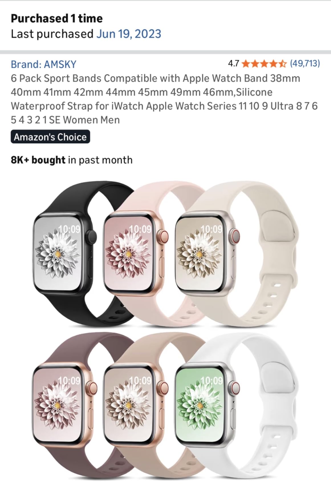 6 Pack Sport Bands Compatible with Apple Watch Band 38mm 40mm 41mm 42mm 44mm 45mm 49mm 46mm,Silicone Waterproof Strap for iWatch Apple Watch Series 11 10 9 Ultra 8 7 6 5 4 3 2 1 SE Women Men customer photo 2