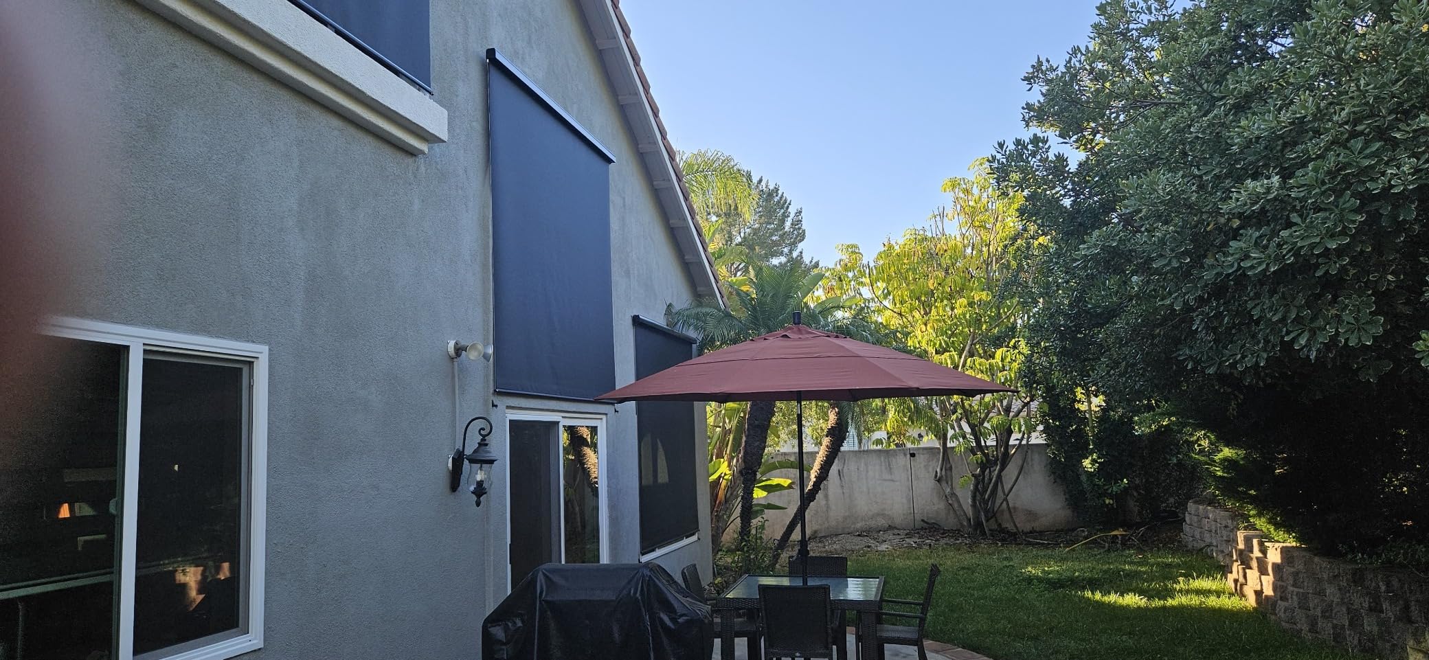 SmartWings Motorized Outdoor Patio Shades Roll Up Blinds for Porch Waterproof Work with Homekit Window Shades Smart Motor Remote Control Screen Sun Roller Shade Blinds Custom Size, 5% Openness Black customer photo 2