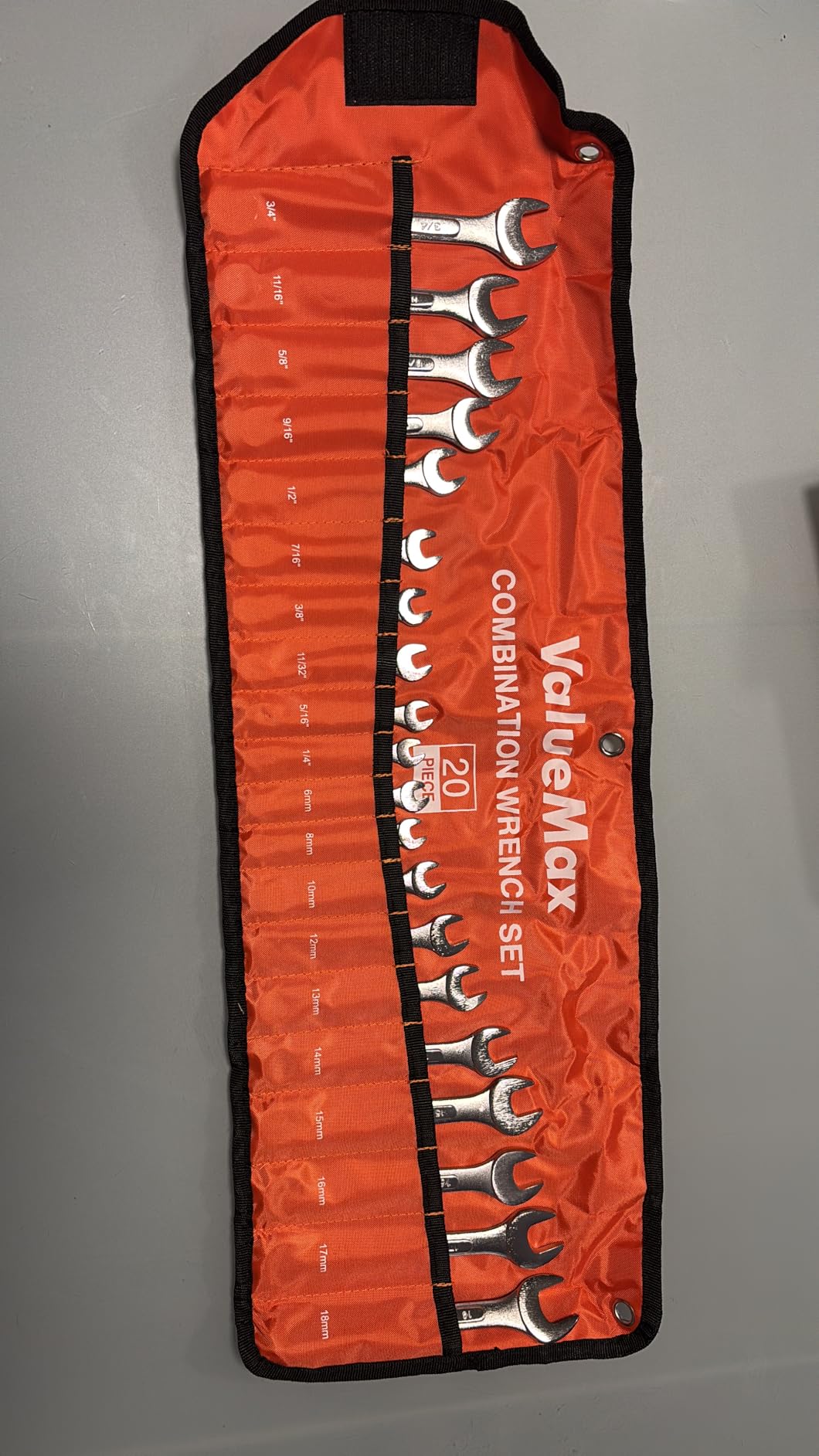 ValueMax Mechanics Wrench Set Metric and Standard, 20PCS Complete Combination Wrenches Roll Set. SAE 1/4