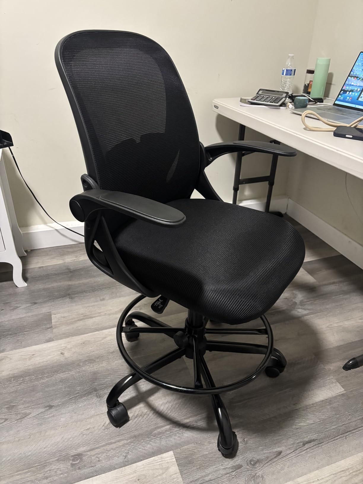 Primy Drafting Chair Tall Office Chair with Flip-up Armrests Executive Ergonomic Computer Standing Desk Chair with Lumbar Support and Adjustable Footrest Ring customer photo 1