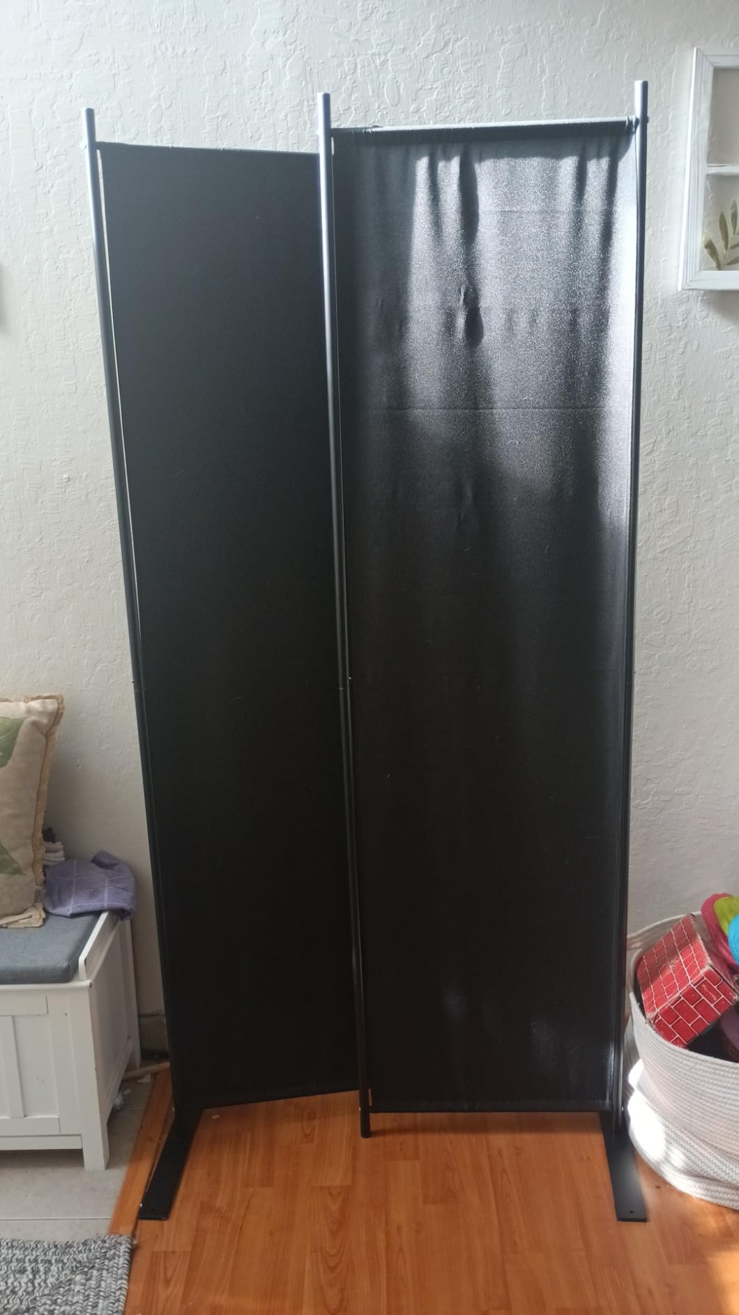 MAYOLIAH 6 Panel Folding Privacy Screen 9ft Wide, 6ft Tall Partition Room Divider Portable Office Walls Dividers, Black customer photo 2