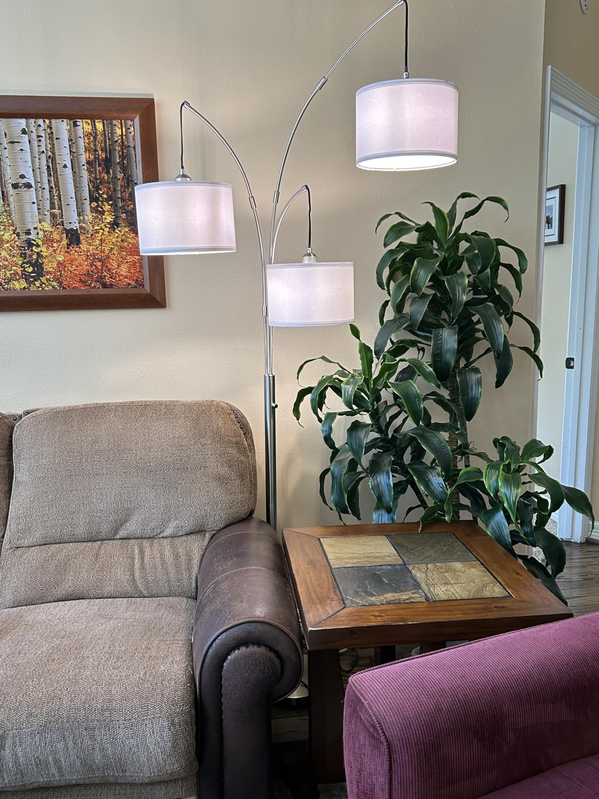 Dimmable Floor Lamp - 3 Lights Arc Floor Lamps for Living Room, 1000LM Modern Tall Standing Lamp With Beige Shades & Heavy Base, Mid Century Tree Floor Lamp for Bedroom Office, 3 LED Bulbs Included customer photo 1