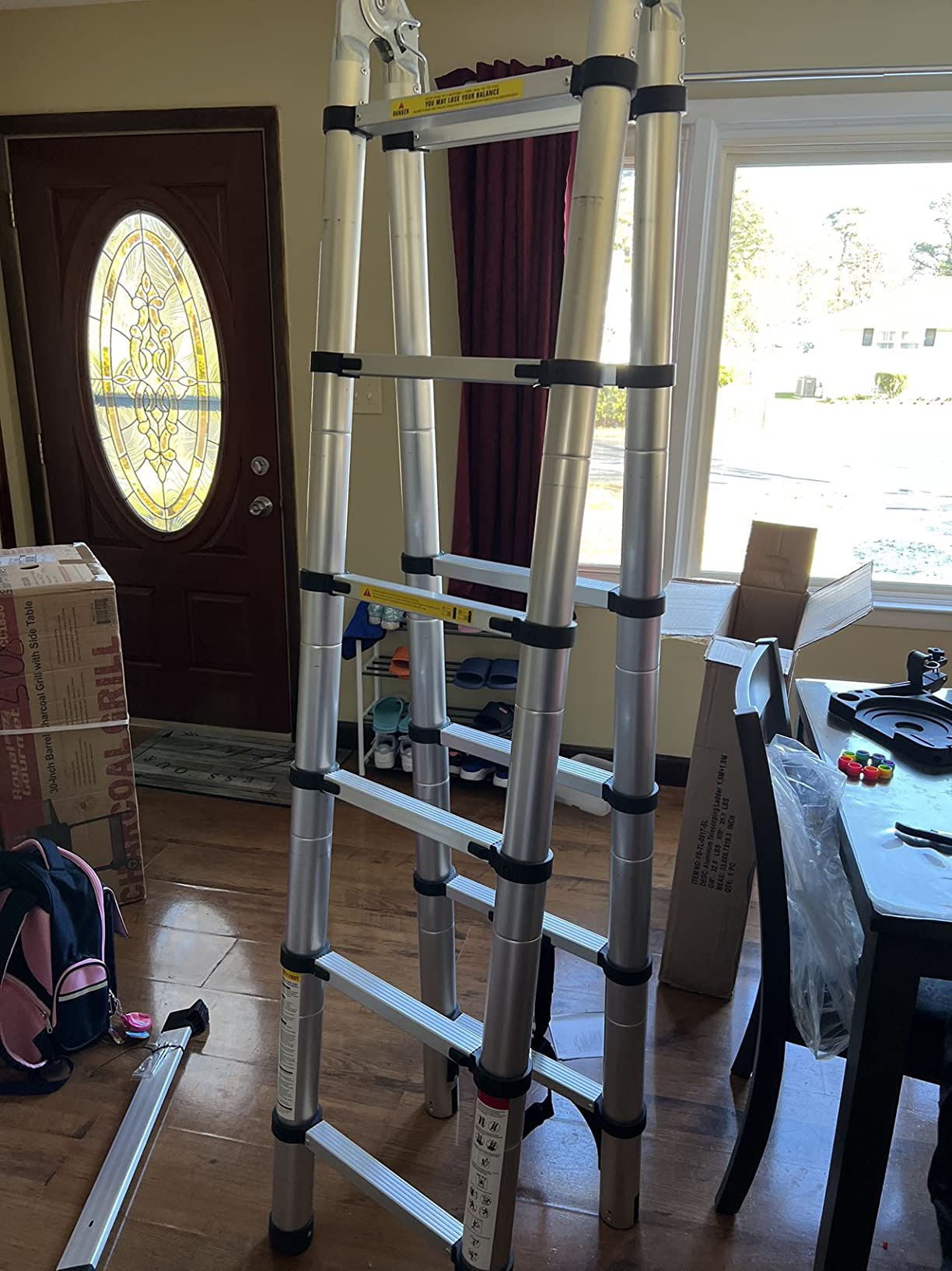 Telescoping Ladder A Frame, 12.5 Ft Compact Aluminum Extension Ladder, Portable Telescopic RV Ladder for Outdoor Camper Trips Motorhome with Tool Platform and Stabilizer Bar, 330 lb Capacity customer photo 1