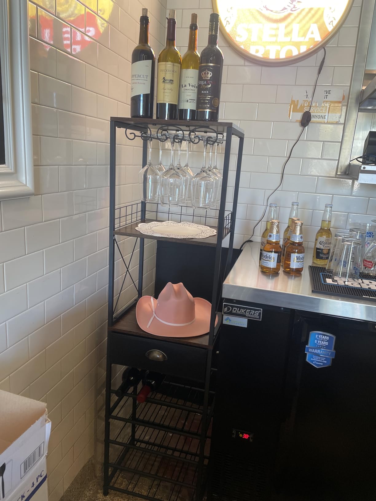 Homeiju Wine Rack Freestanding Floor, Bar Cabinet for Liquor and Glasses, 4-Tier bar Cabinet with Tabletop, Glass Holder, Storage Drawer and Wine Storage for Living Room (Patent No.D29872845) customer photo 1
