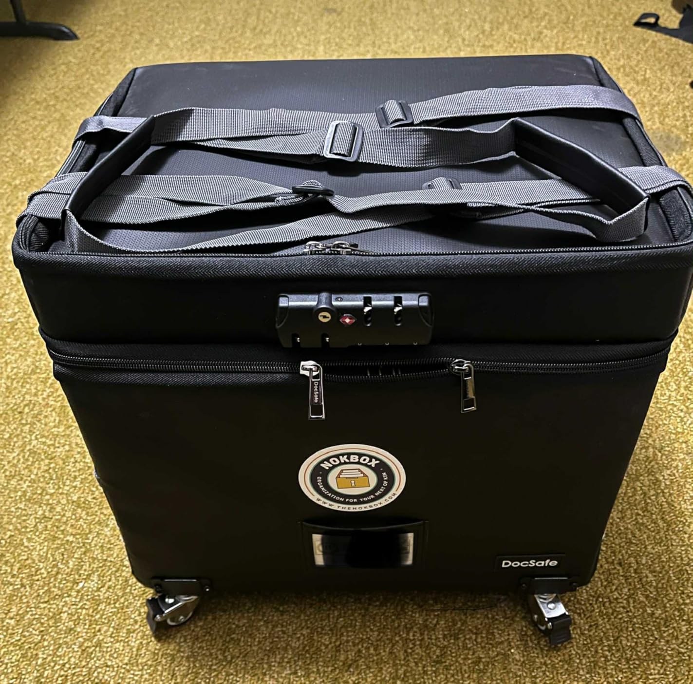 DocSafe Fireproof Document Box with Lock,2-Layer File Box with Wheels,Collapsible File Storage Organizer with Pockets,Large Portable Home Filing Cabinet for Hanging Folders,Black,16''x13.8''x12.2'' customer photo 1