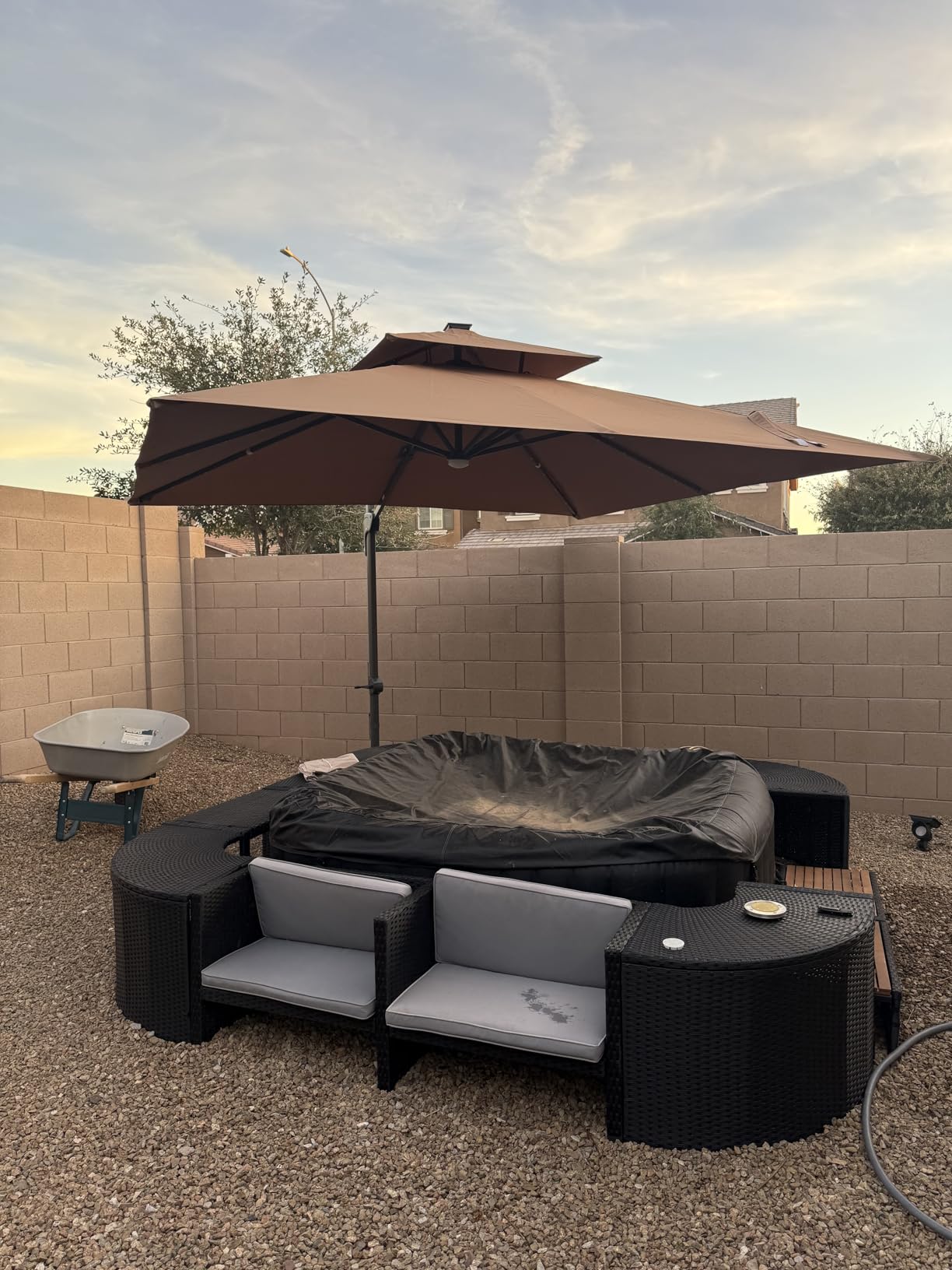 Best Choice Products 10x10ft Cantilever Patio Umbrella w/Base Included, Solar LED Lights 360 Rotation Large Offset Hanging Outdoor Shade for Deck Pool Backyard w/Stand - Tan customer photo 1