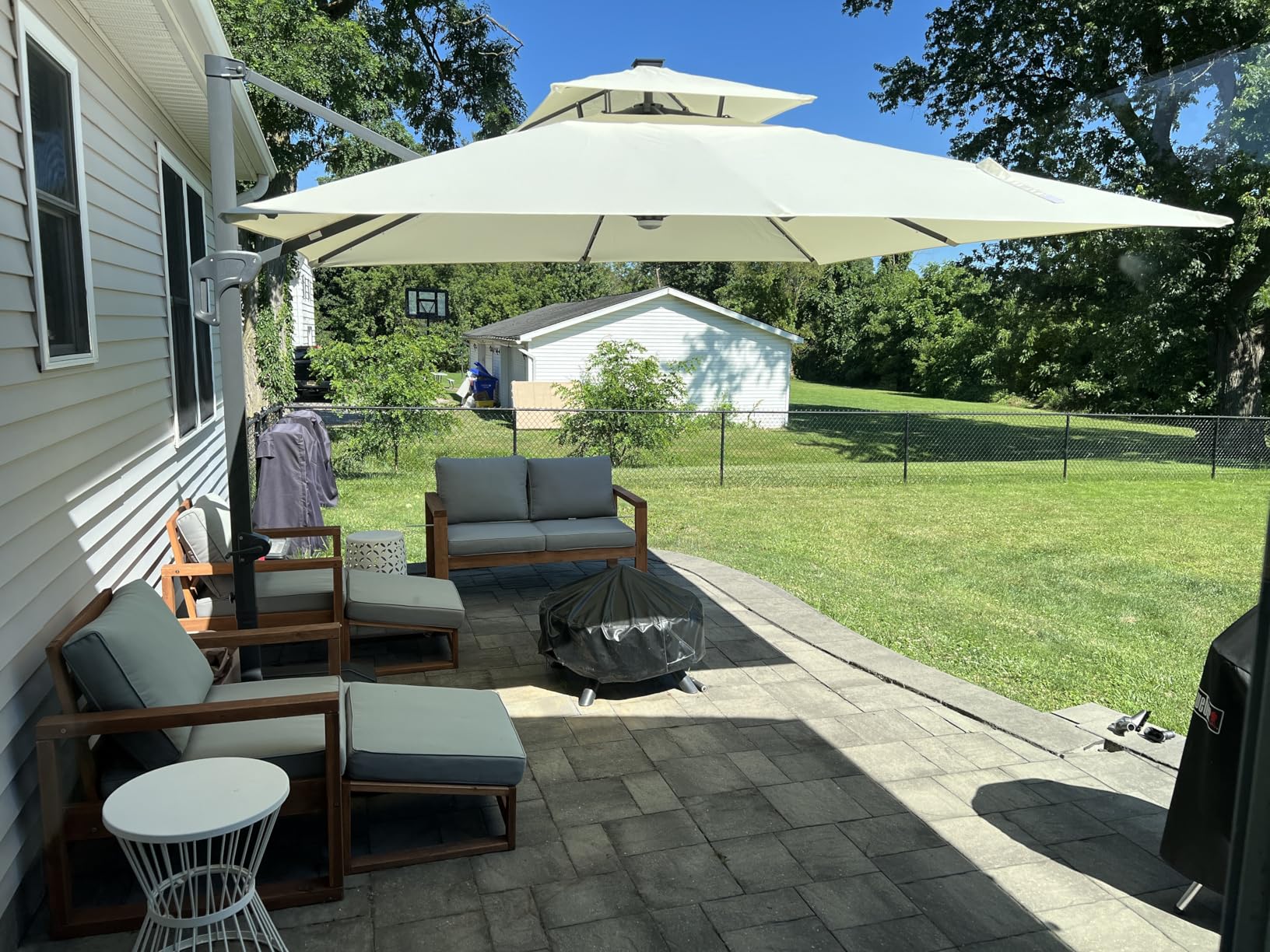 Best Choice Products 10x10ft Cantilever Patio Umbrella w/Base Included, Solar LED Lights 360 Rotation Large Offset Hanging Outdoor Shade for Deck Pool Backyard w/Stand - Tan customer photo 2