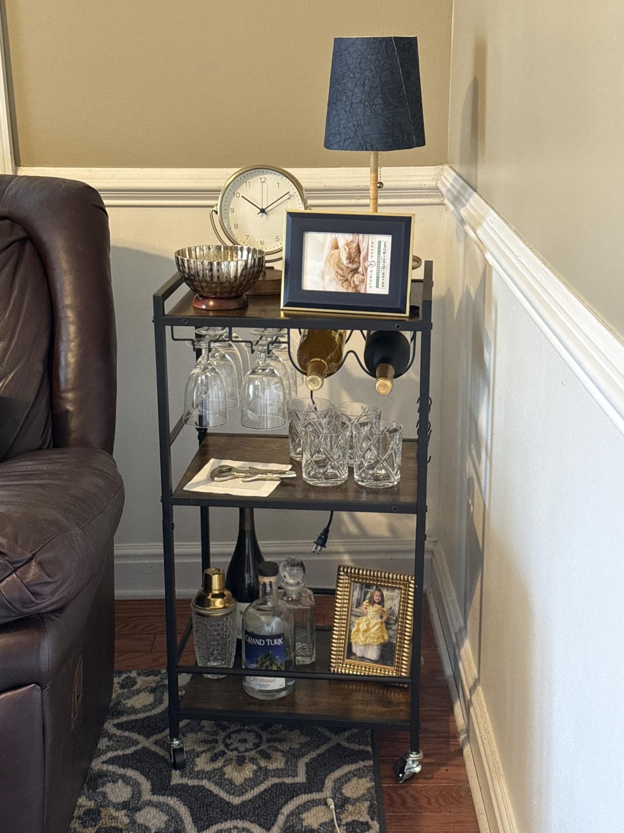 TUTOTAK Bar Cart, Serving Cart for Home, Microwave Cart, Drink Cart, Mobile Kitchen Shelf with Wine Rack and Glass Holder, Rolling Beverage Cart BC01BB030 customer photo 1