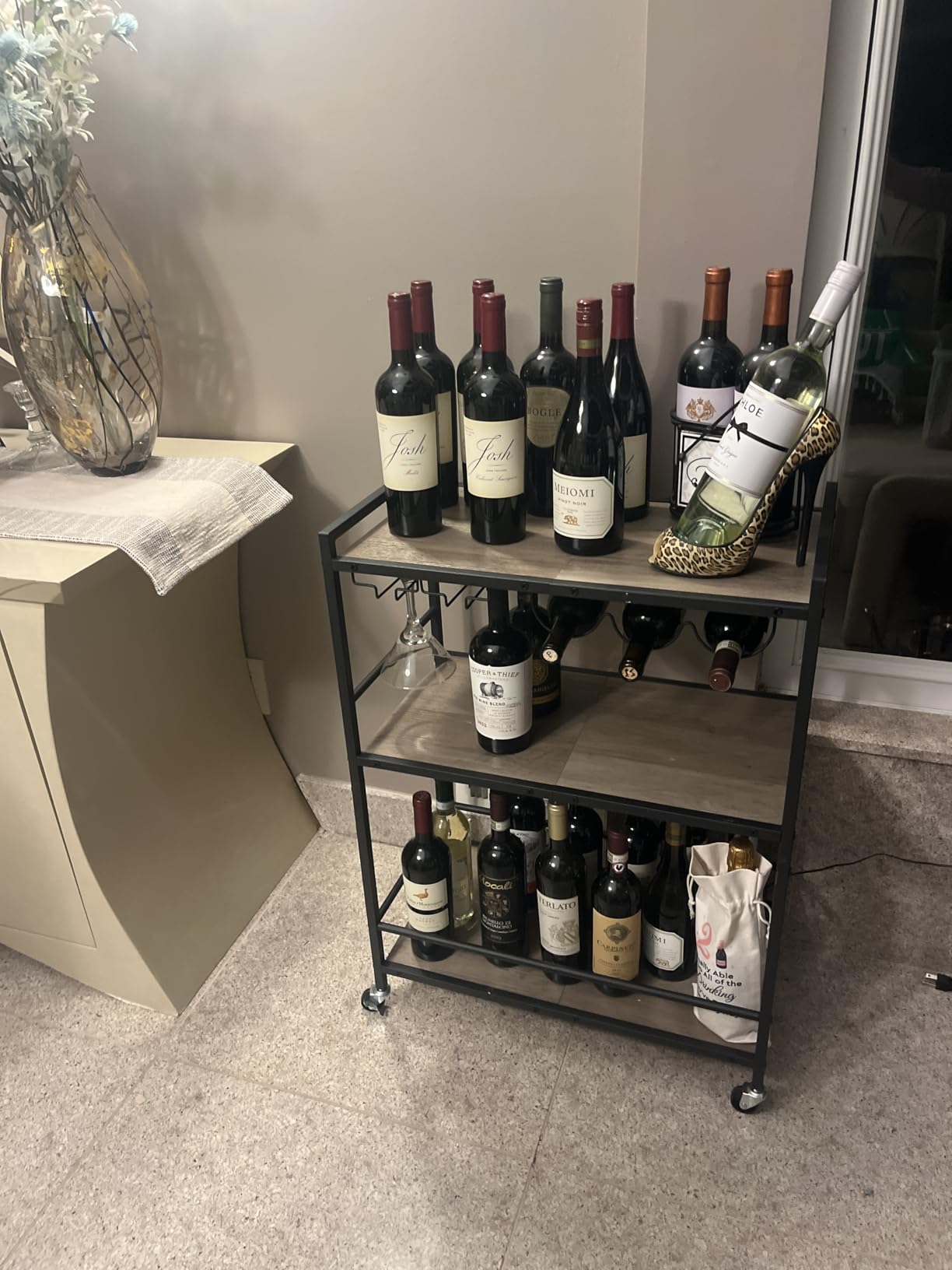 TUTOTAK Bar Cart, Serving Cart for Home, Microwave Cart, Drink Cart, Mobile Kitchen Shelf with Wine Rack and Glass Holder, Rolling Beverage Cart BC01BB030 customer photo 2