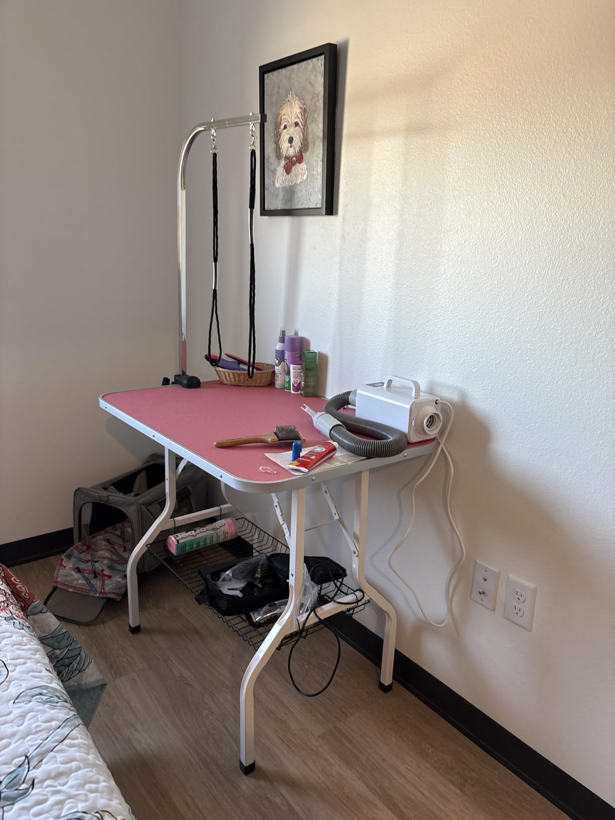 Yaheetech 36'' Dog Grooming Table, Adjustable Pet Foldable Grooming Table w/Double Loops/Mesh Tray Maximum Capacity Up to 220lbs, Pink customer photo 1