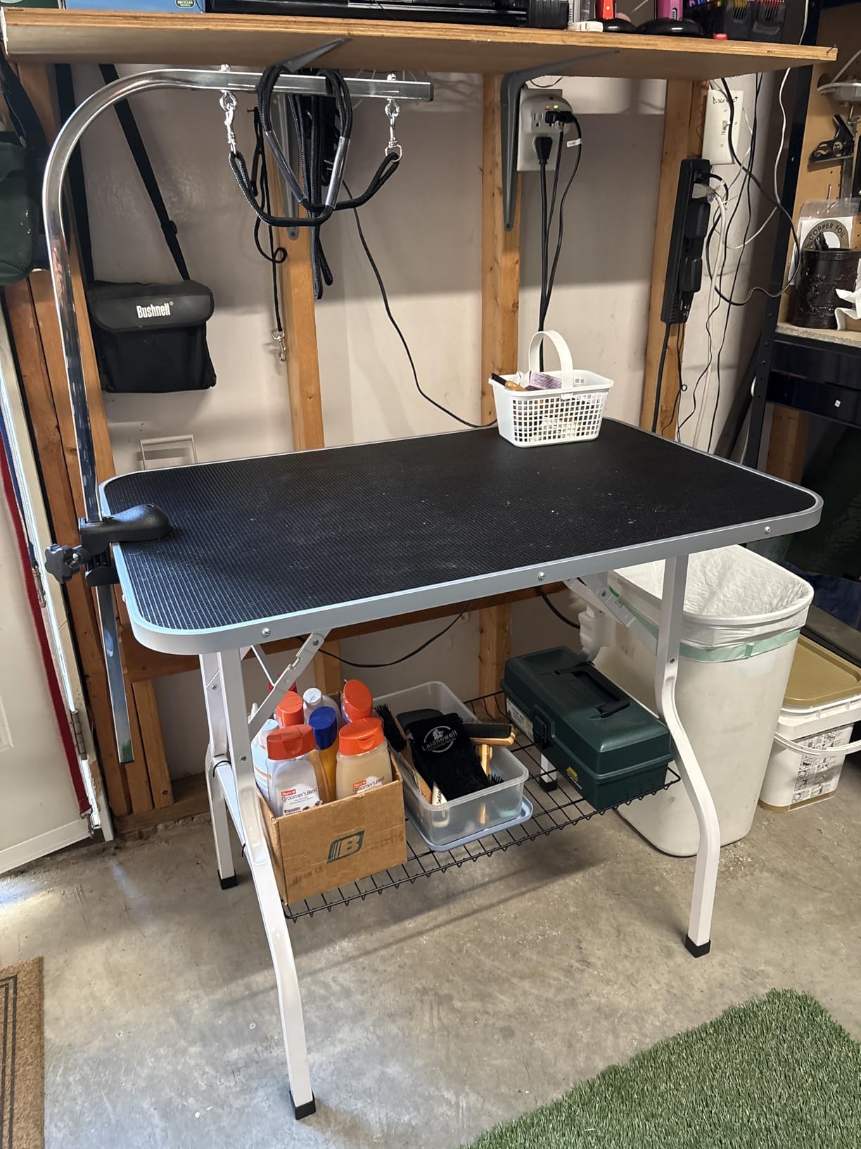 Yaheetech 36'' Dog Grooming Table, Adjustable Pet Foldable Grooming Table w/Double Loops/Mesh Tray Maximum Capacity Up to 220lbs, Pink customer photo 2