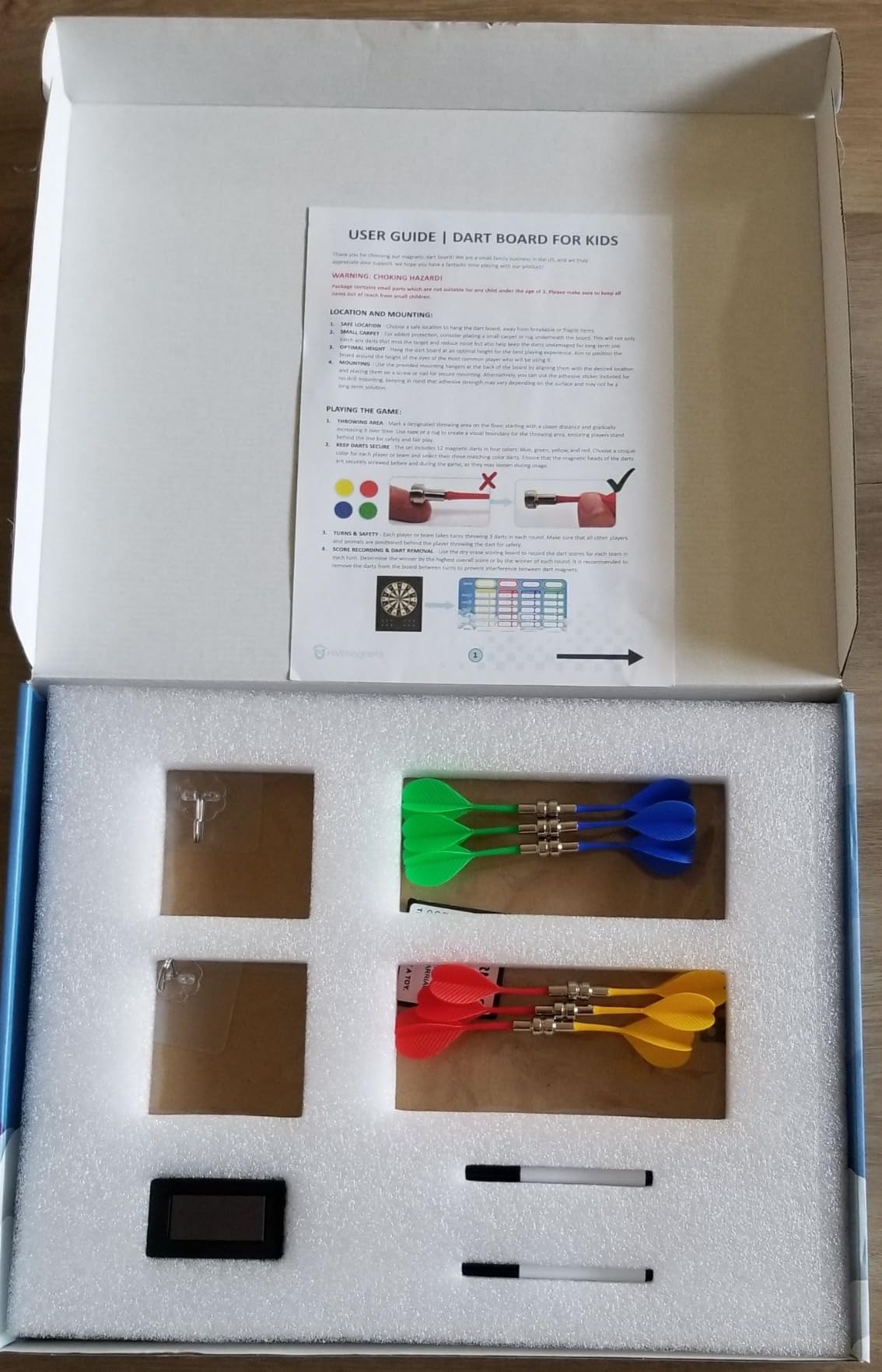 HMmagnets Large & Safe Magnetic Dart Board (Wooden Frame) for Kids & Adults - Fun Game for Up to 4 Players - Including 12 Colorful Darts + Dry Erase Score Board (2 Markers+Eraser) | Sturdy & Durable customer photo 2