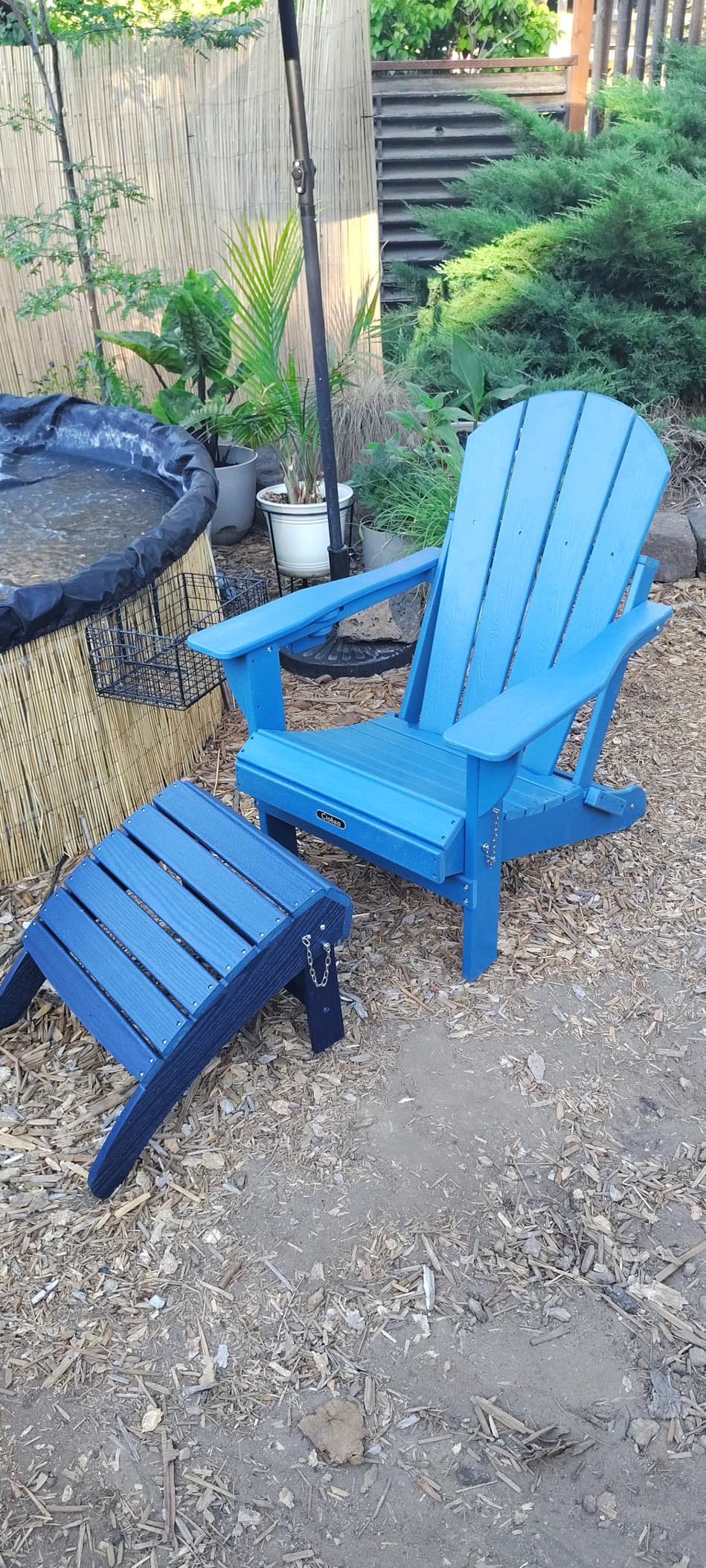 Ciokea Folding Adirondack Chair Wood Texture, Patio Adirondack Chair Weather Resistant, Plastic Fire Pit Chair with Cup Holder, Lawn Chair for Outdoor Porch Garden Backyard Deck (Teak) customer photo 2