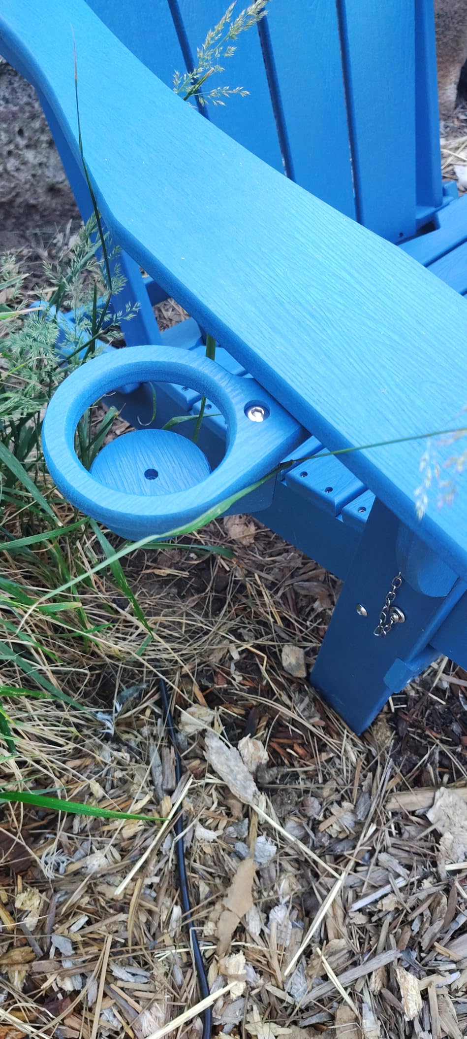 Folding Adirondack Chair Wood Texture, Patio Chair Weather Resistant, Plastic Fire Pit Chair with Cup Holder, for Lawn Outdoor Porch Garden Backyard Deck (Grey) customer photo 2