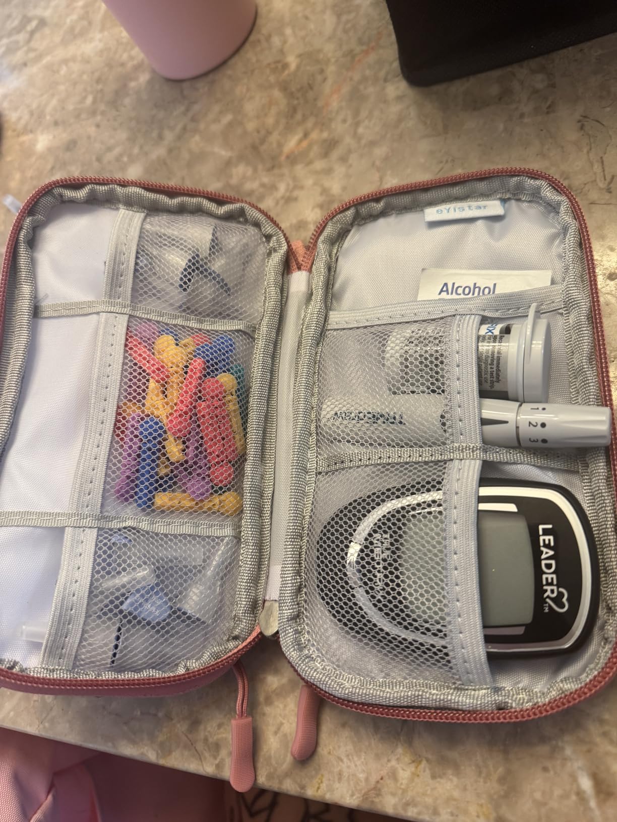 Diabetic Supplies Travel Case Organizer for Test Strips, Lancets, Needles, Lancing Device, Glucose Meter, Alcohol Wipes, Insulin Pens, Syringes, Diabetes Testing Kit Storage Bag (Blue) customer photo 1