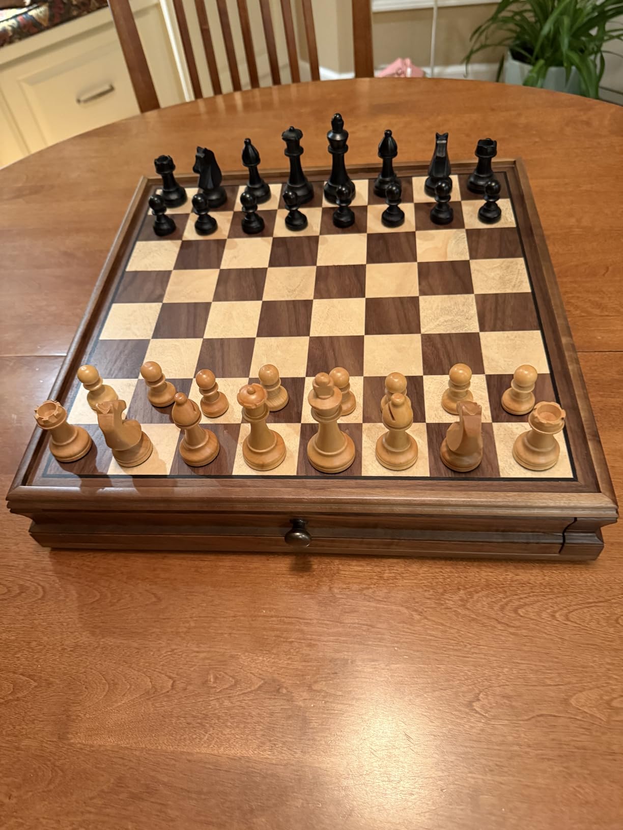 A&A 15 inch Walnut Wooden Chess Set with Storage Drawer, Triple Weighted Pieces, 3.0 inch King Height, Walnut & Maple Inlay, 2 Extra Queen, Classic 2 in 1 Chess and Checkers Board Game customer photo 1