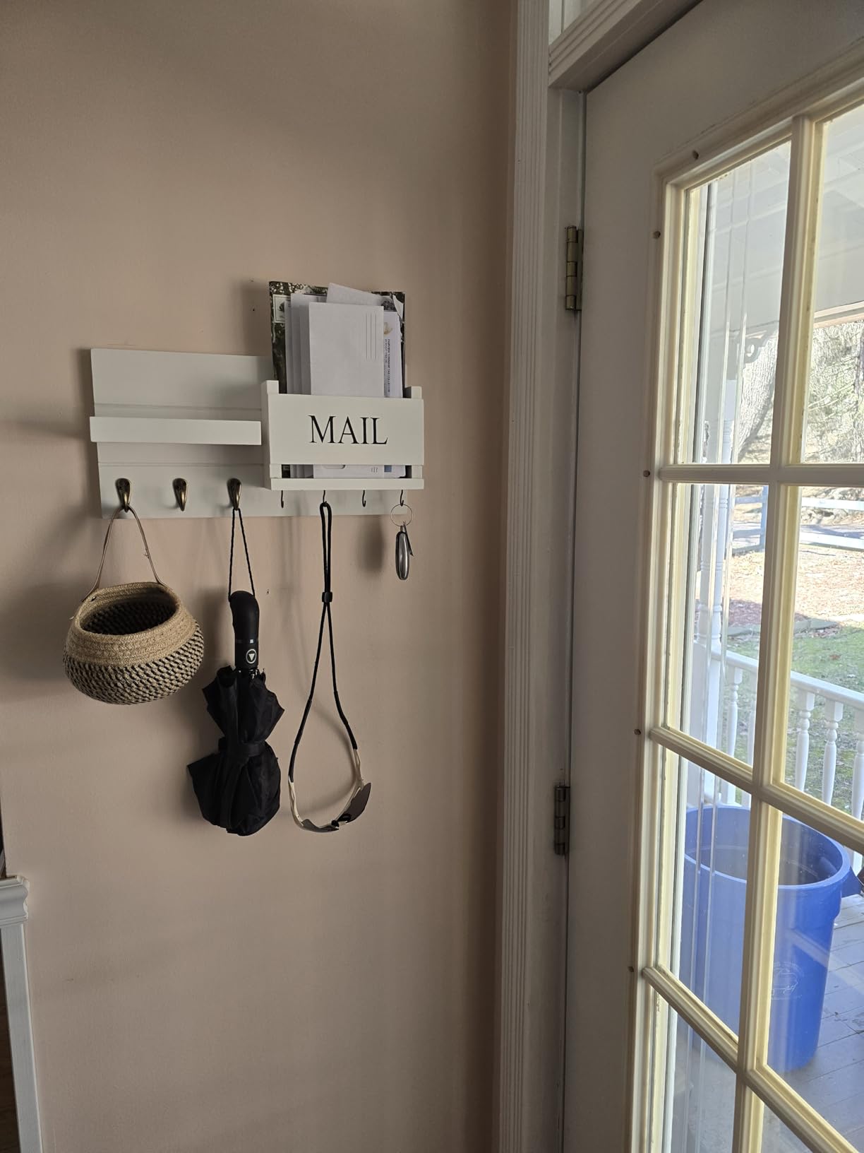 Mail Organizer for Wall Mount - Key Holder with Shelf Includes Letter Holder and Hooks for Hallway Farmhouse Decor - Rustic Wood (White) customer photo 1