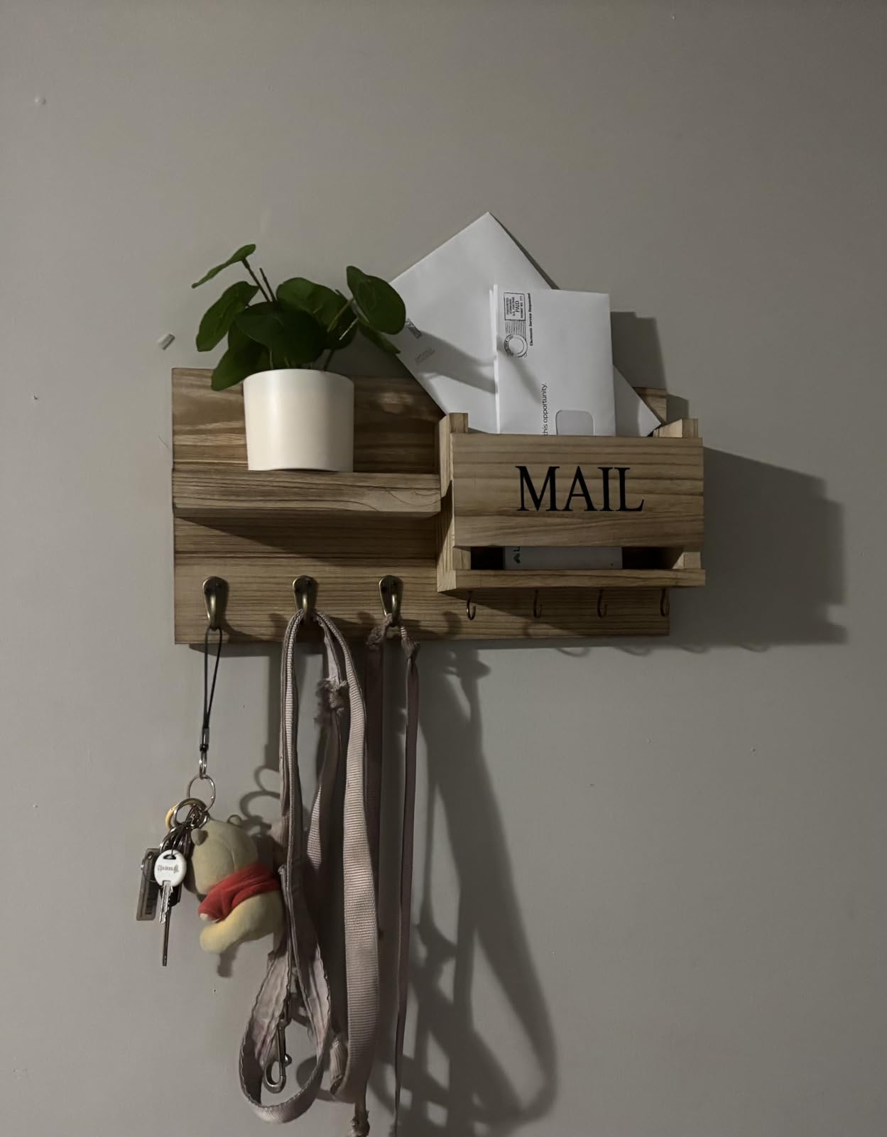 Mail Organizer for Wall Mount - Key Holder with Shelf Includes Letter Holder and Hooks for Hallway Farmhouse Decor - Rustic Wood (White) customer photo 2