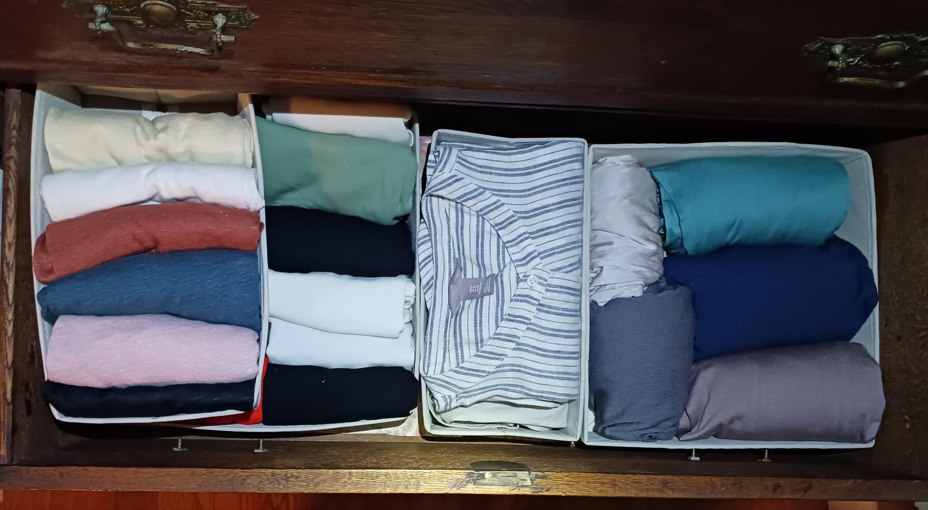 DIMJ Drawer Organizer Clothes, 12 Pack Dresser Organizer, Foldable Closet Organizers and Storage, Fabric Dresser Bins, Drawer Dividers for Nursery, Baby Clothes, Underwears, Sock (Beige) customer photo 1