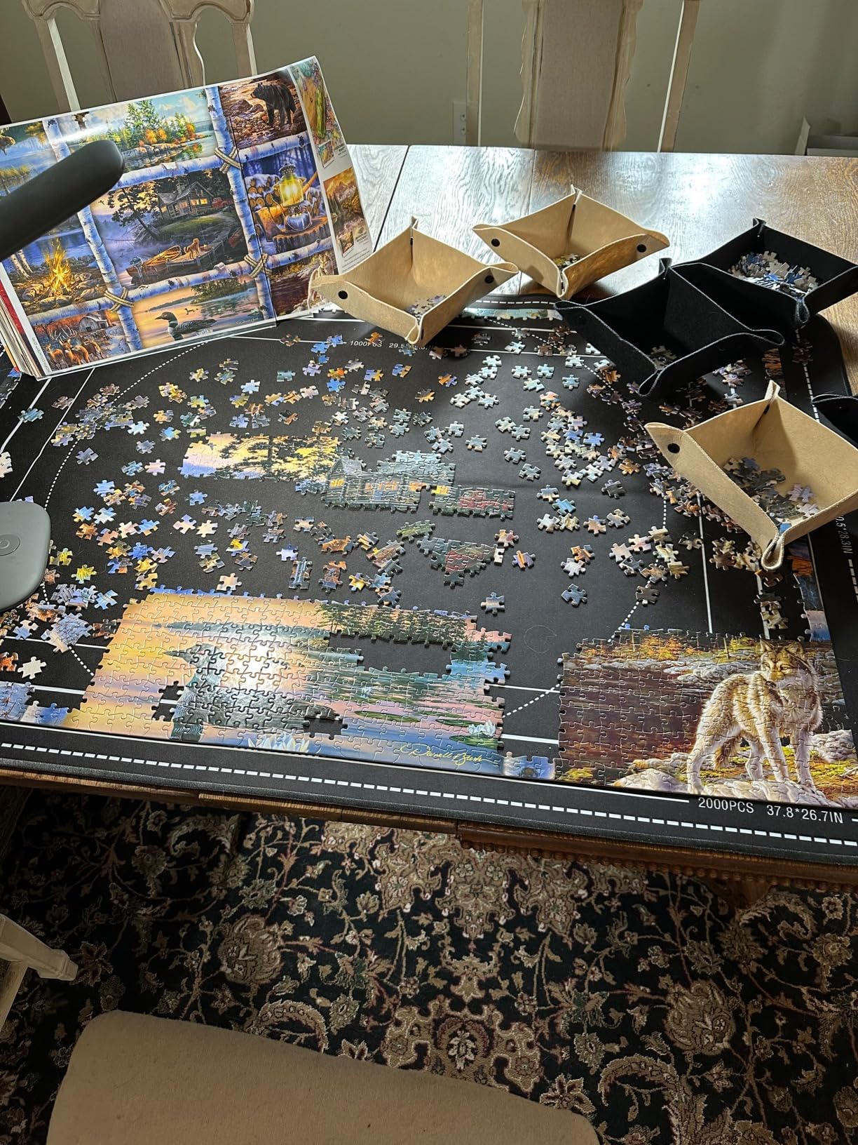 Jigsaw Puzzle Mat Roll Up, Portable Saver Pad 48 x 31 Up to 2000 Pieces, Puzzles Matt Rollup with Non-Slip Rubber Bottom & Smooth Top. (6 Puzzle Sorting Trays & 1 Storage Bag) customer photo 1