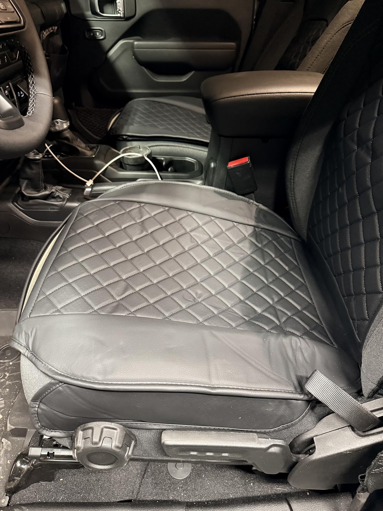 2 Pack Leather Front Car Seat Covers, Universal Sideless Car Seat Protectors with Storage Pocket and Seat Belt Pads, Waterproof Automotive Seat Cover for Cars Trucks SUV(Black) customer photo 1