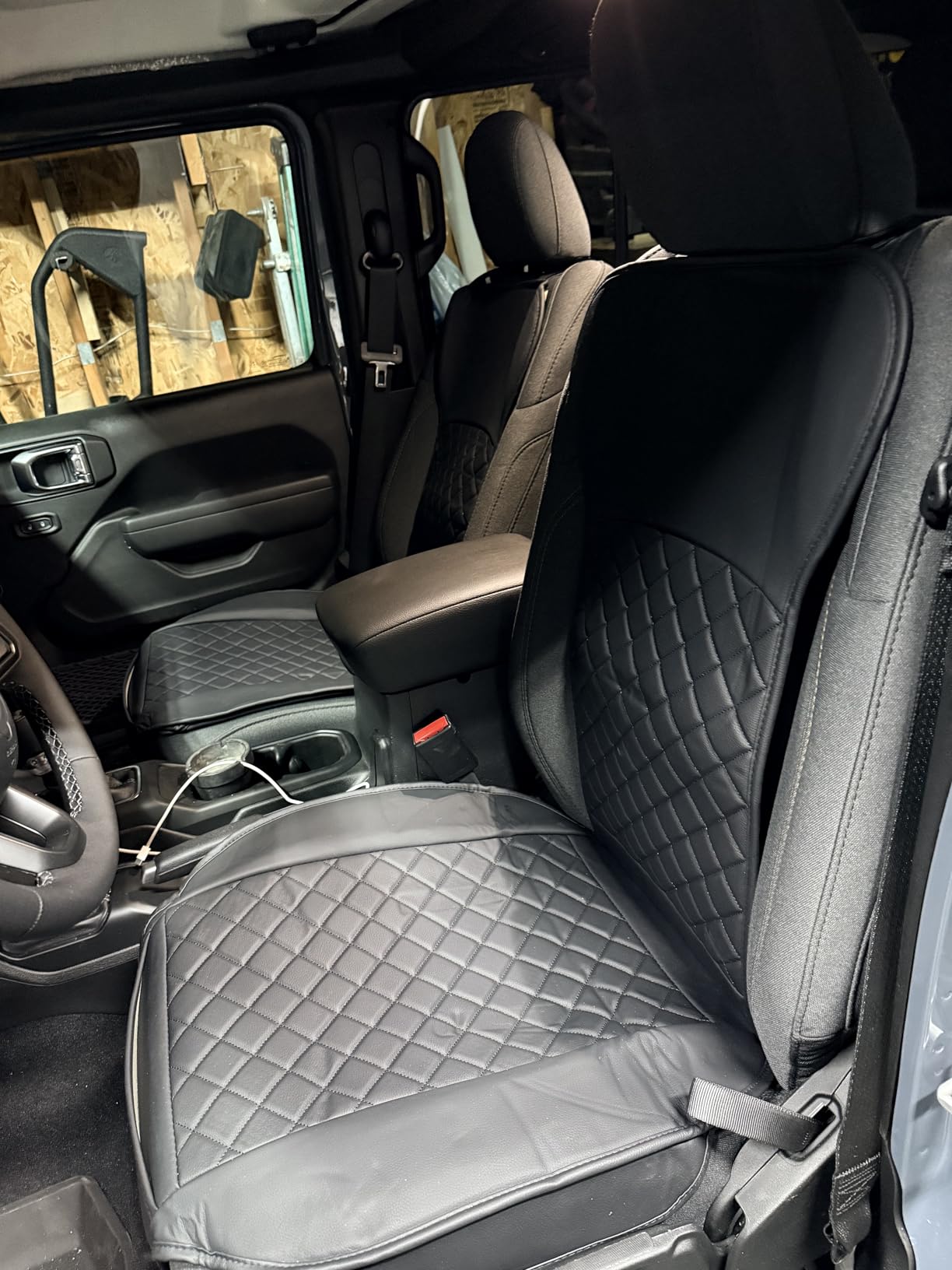 2 Pack Leather Front Car Seat Covers, Universal Sideless Car Seat Protectors with Storage Pocket and Seat Belt Pads, Waterproof Automotive Seat Cover for Cars Trucks SUV(Black) customer photo 2