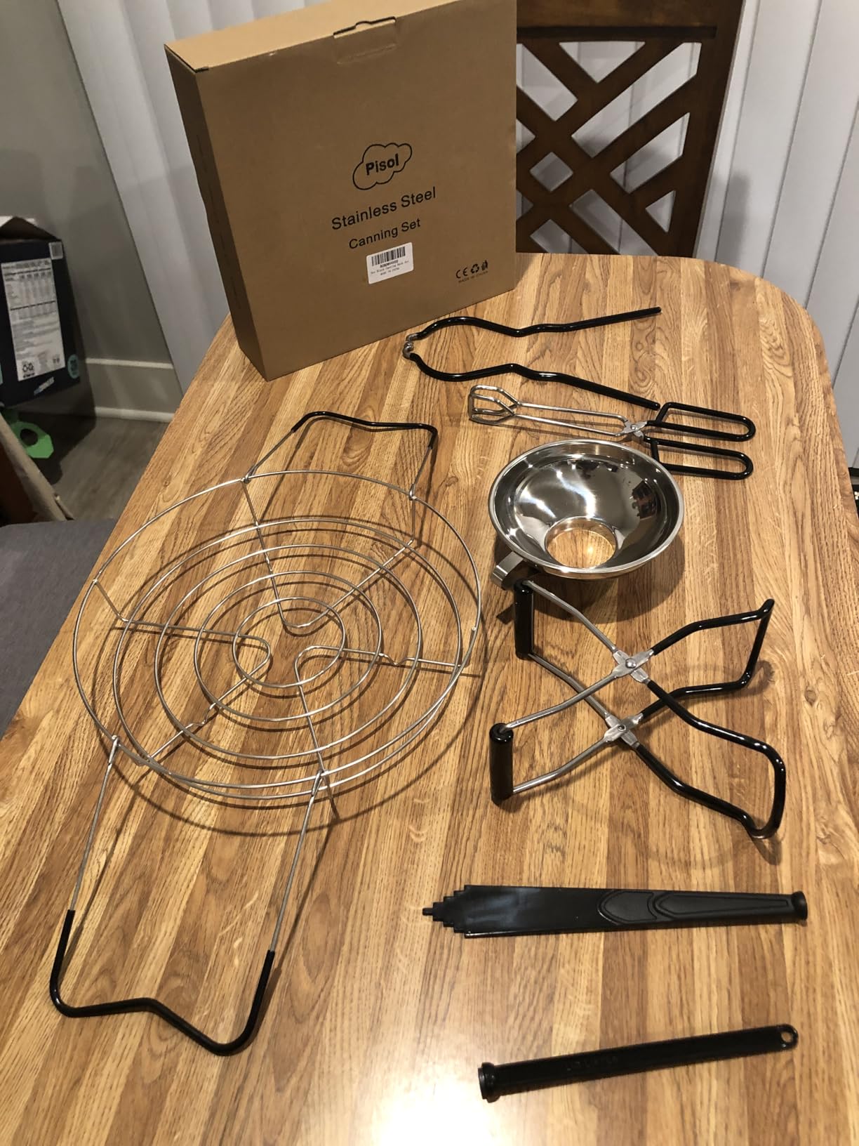 Pisol Canning Supplies Starter Kit, 7 Piece Canning Tools Set with Stainless Steel Rack, Wide Mouth Funnel, Kitchen Tongs, Jar Lifter, Magnetic Lid Lifter, jar Wrench, Bubble Popper customer photo 1