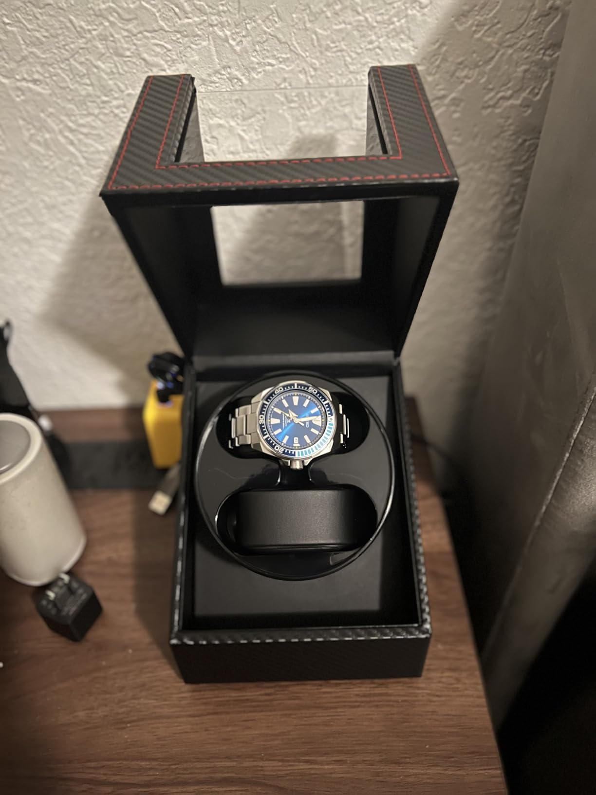 Mcbazel Watch Winder for Automatic Watches, Double Automatic Watch Winder Box with Quiet Japan-made Motor, Automatic Watch Display Storage Rotation Wristwatch Box with 2 Slots (Black PU Leather) customer photo 1