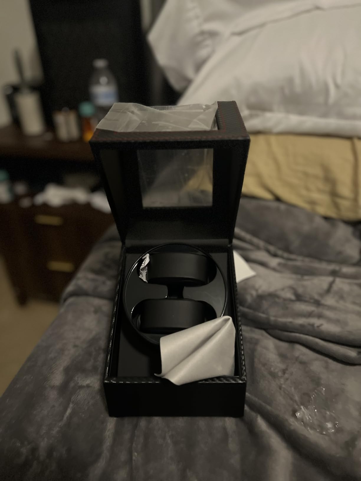 Mcbazel Watch Winder for Automatic Watches, Double Automatic Watch Winder Box with Quiet Japan-made Motor, Automatic Watch Display Storage Rotation Wristwatch Box with 2 Slots (Black PU Leather) customer photo 2