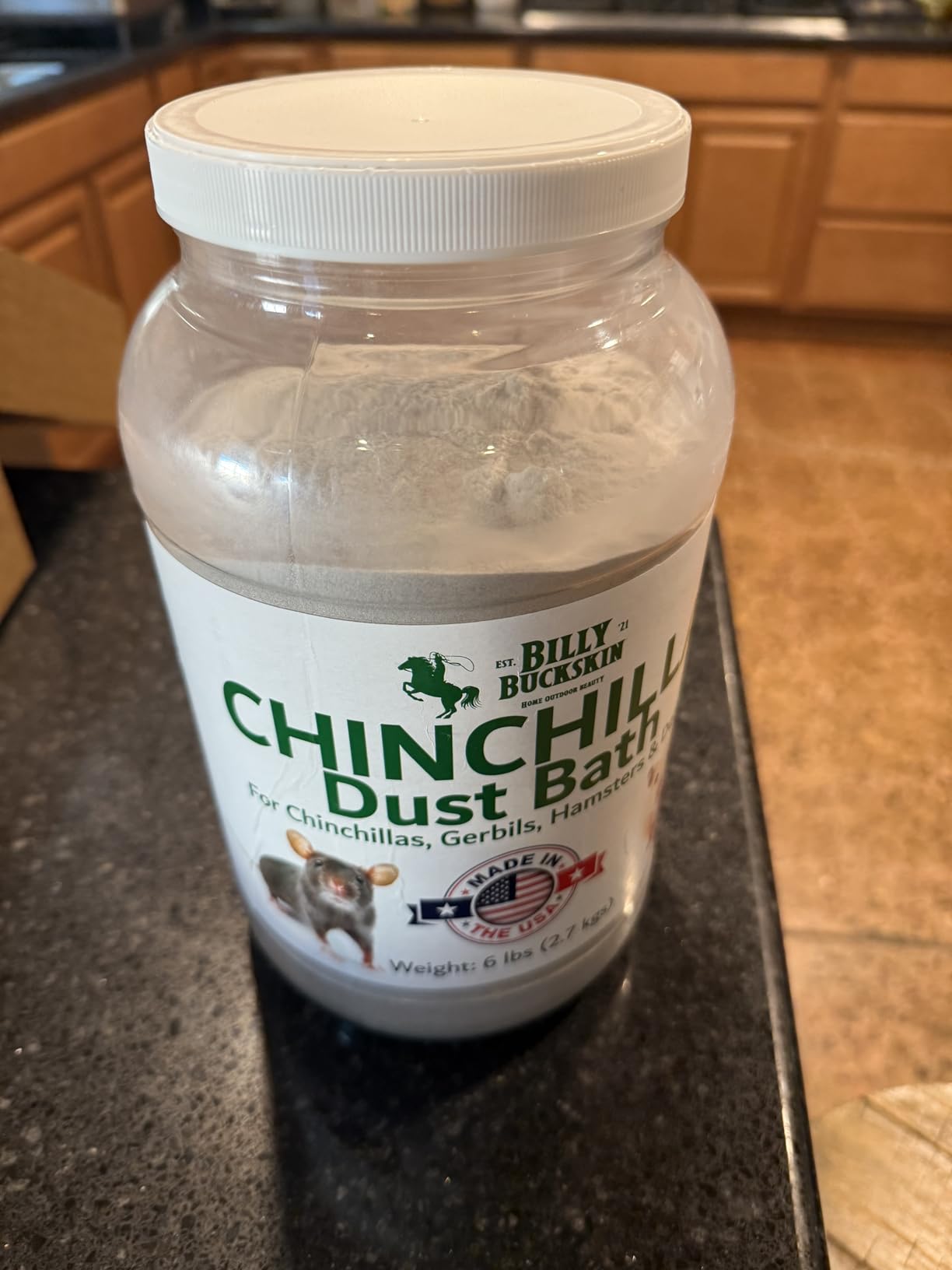 6 LB. Chinchilla Dust Bath Jar - Pure Cleansing Pumice Sand Dust for Cleaning Small Pets Like Gerbils, Mice, Degu - Premium, All Natural Dusting Powder - Chinchilla Accessories by Billy Buckskin customer photo 1