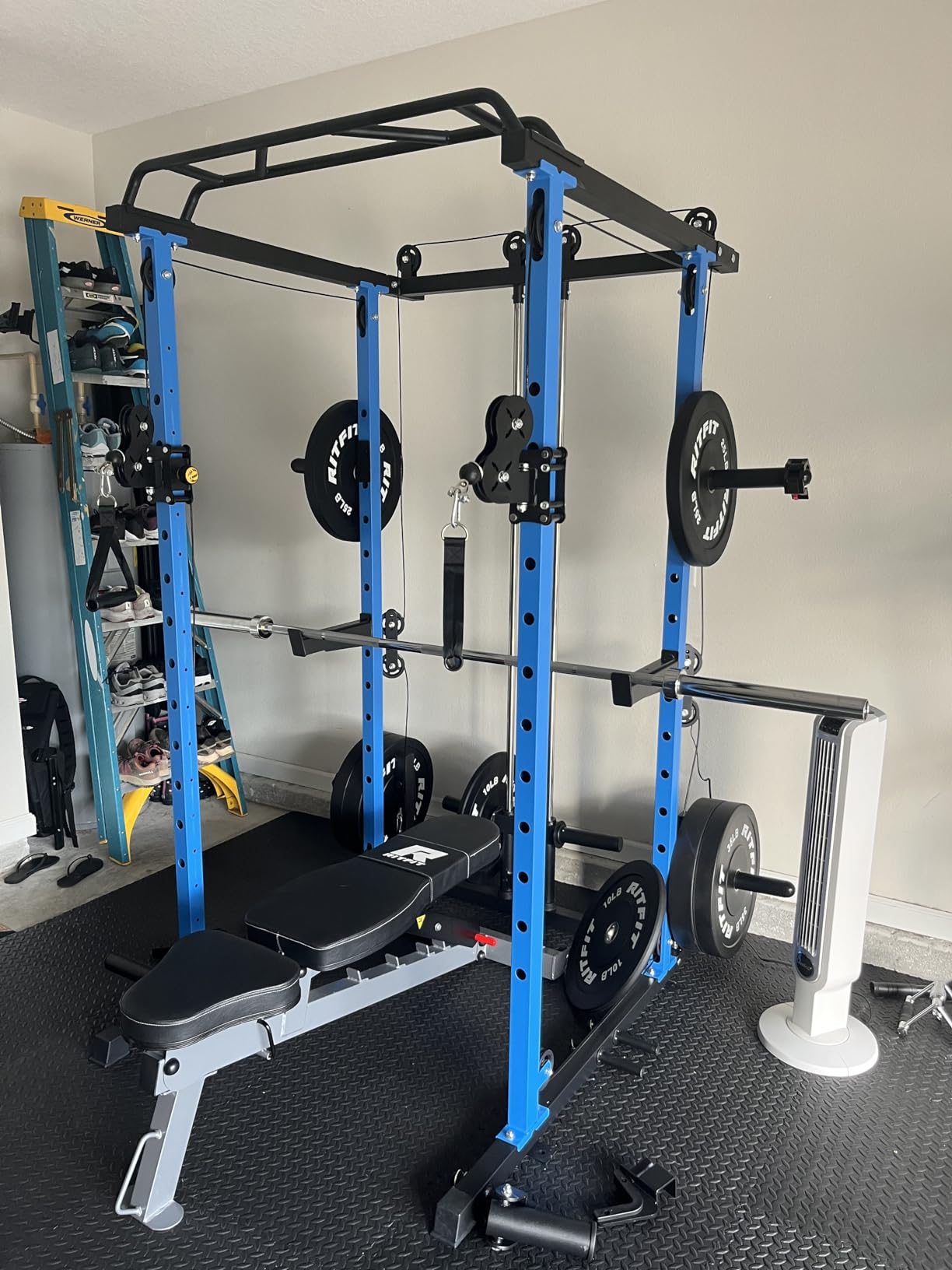 RitFit Multi-Function Garage & Home Gym Package Includes 1200LBS Power Cage PPC03/P3 with Cable Crossover System, Weight Bench, Olympic Barbell Weight Set, Full Body Workout customer photo 2