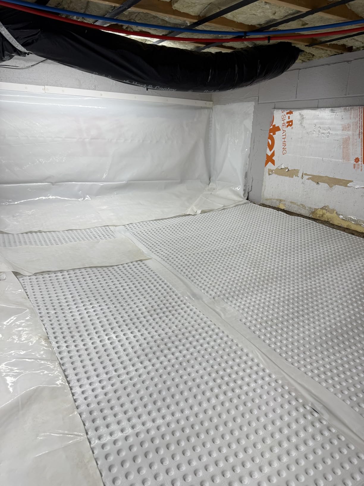 Whitecap Dimple Drainage Matting 4' x 50' - Heavy Duty Foundation Drainage Membrane for Crawl Space & Basement, Protects Vapor Barriers, Improves Water Flow, Waterproof Floor Underlayment customer photo 2