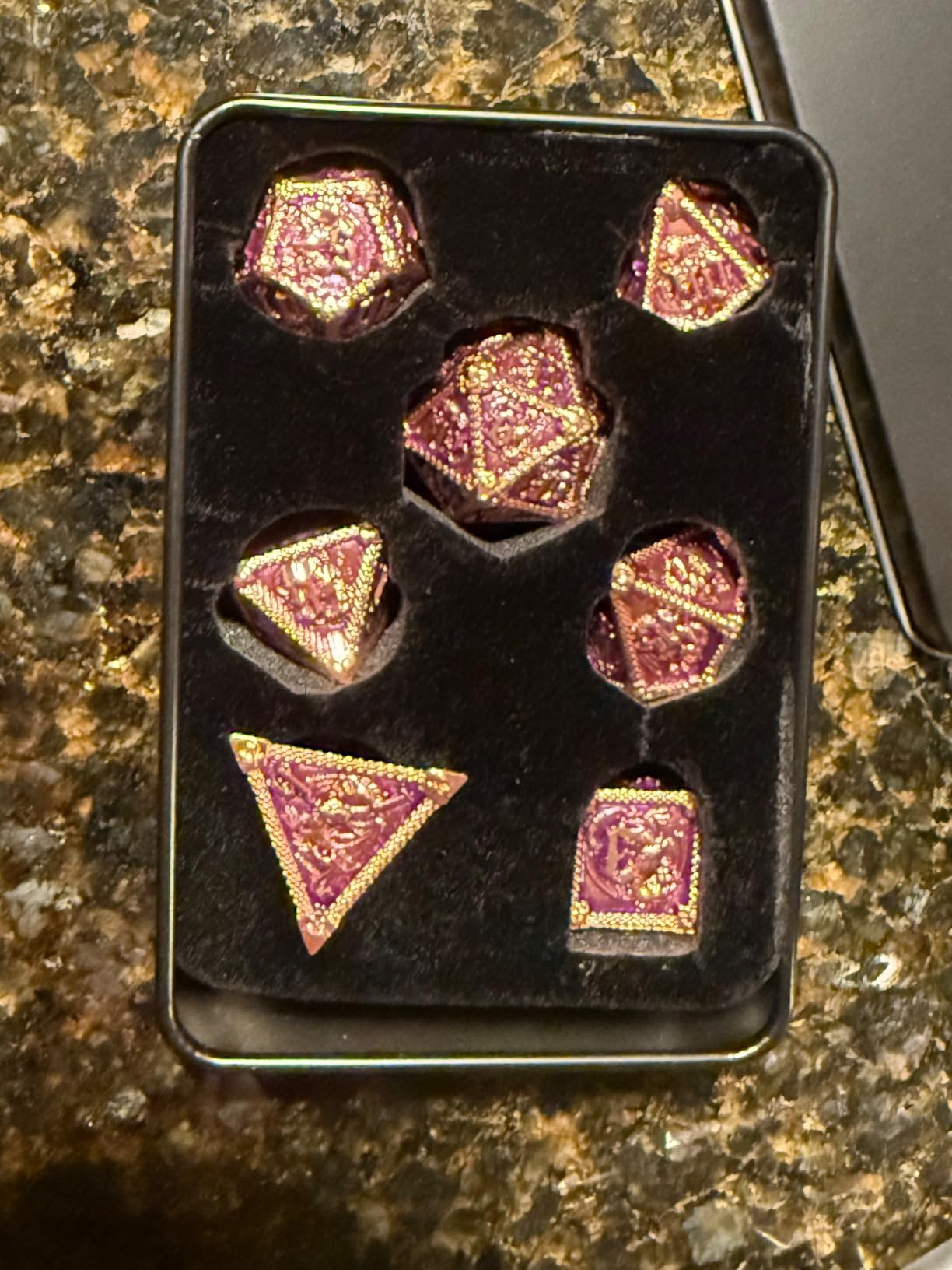 AUSTOR 7-Die Metal DND Dice Set Dungeons and Dragons Polyhedral Roll Playing Dice with Box D20 D12 D10 D% D8 D6 D4 for Pathfinder MTG RPG Board Games customer photo 1