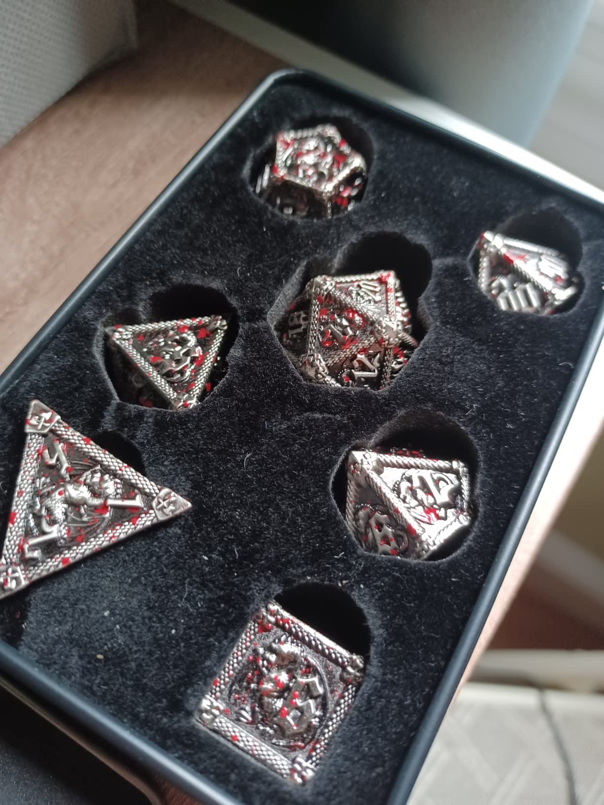 AUSTOR 7-Die Metal DND Dice Set Dungeons and Dragons Polyhedral Roll Playing Dice with Box D20 D12 D10 D% D8 D6 D4 for Pathfinder MTG RPG Board Games customer photo 2