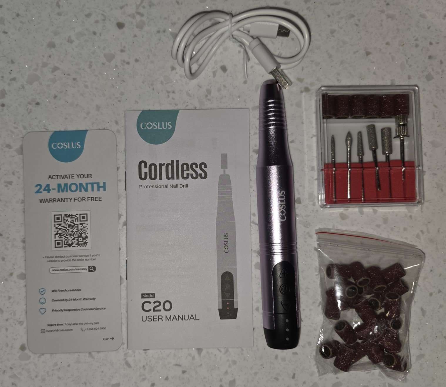 COSLUS C20 Cordless Nail Drill Electric File: Professional for Acrylic Gel Dip Powder Nails Portable Nail Drill Machine Kit for Manicure Pedicure Nail Set with Everything Rechargeable Lightweight customer photo 1